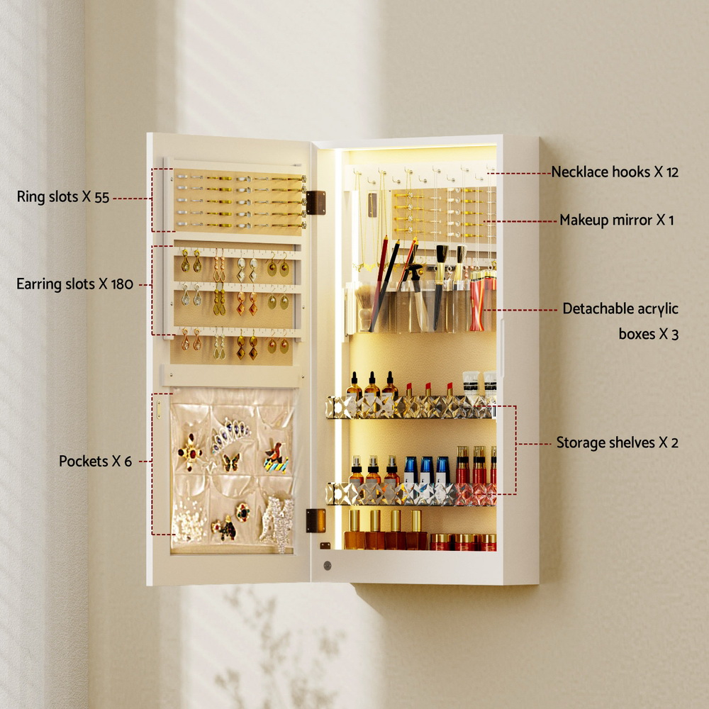 Artiss Jewellery Cabinet Mirror Door Wall Mount - Image 6