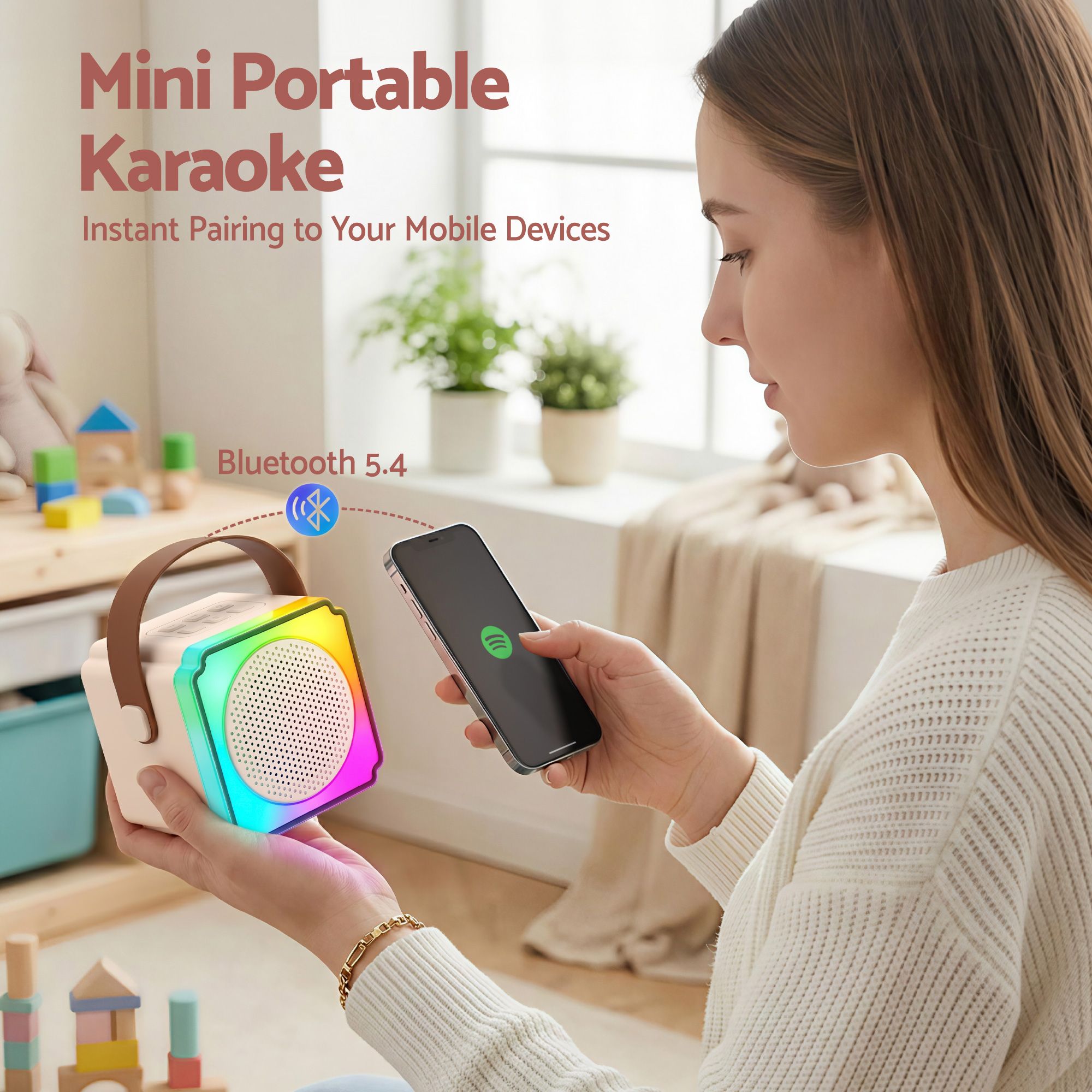 Alpha Mini Portable Karaoke Machine for Adults Kids with 2 Wireless Microphones - Image 6