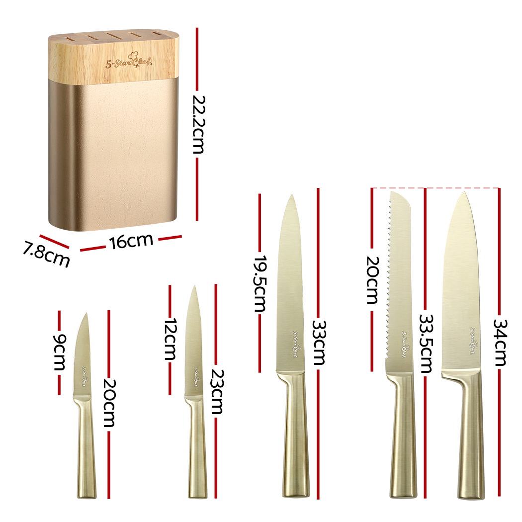 5-Star Chef 6PCS Kitchen Knife Set Stainless Steel Nonstick Block Chef Sharp - Image 2