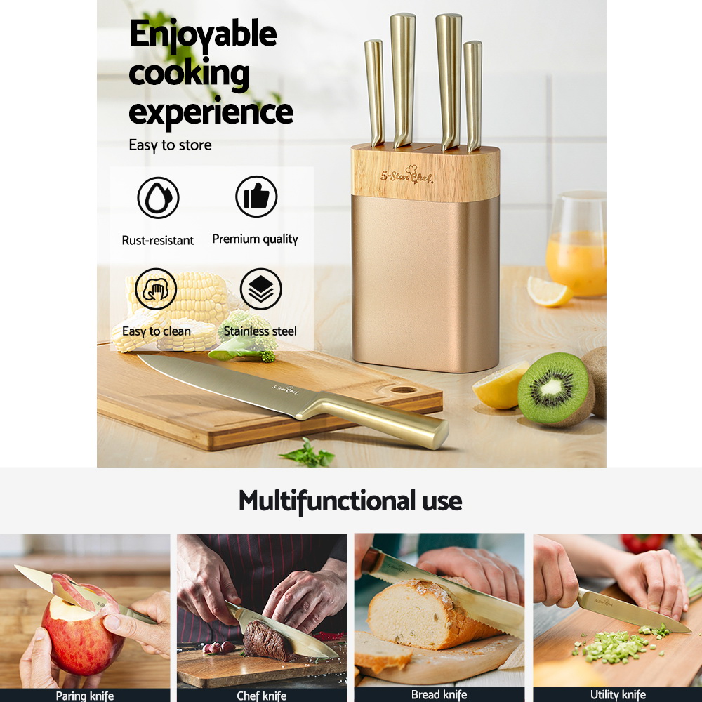 5-Star Chef 6PCS Kitchen Knife Set Stainless Steel Nonstick Block Chef Sharp - Image 5