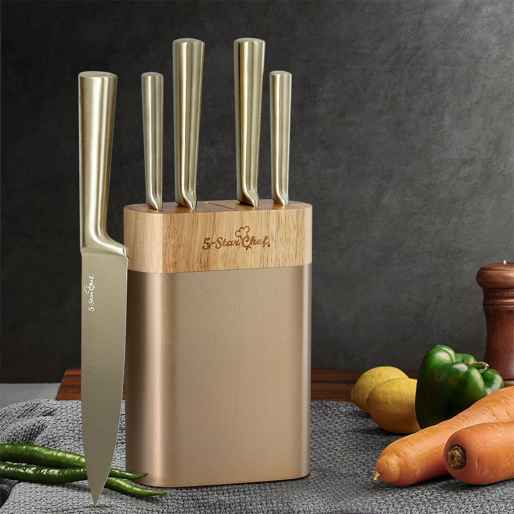 5-Star Chef 6PCS Kitchen Knife Set Stainless Steel Nonstick Block Chef Sharp - Image 8