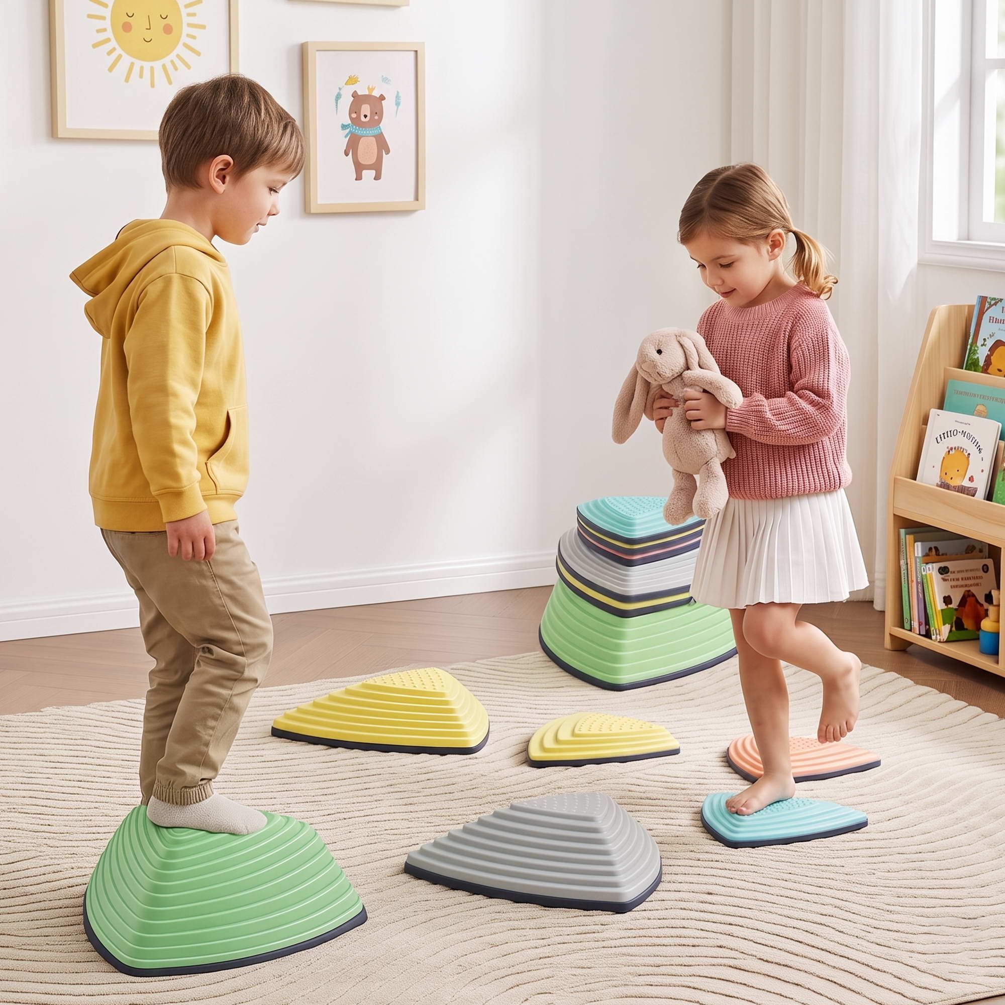 Keezi Kids Stepping Stones 6PCS Balance Stones Indoor Outdoor Toy - Image 1