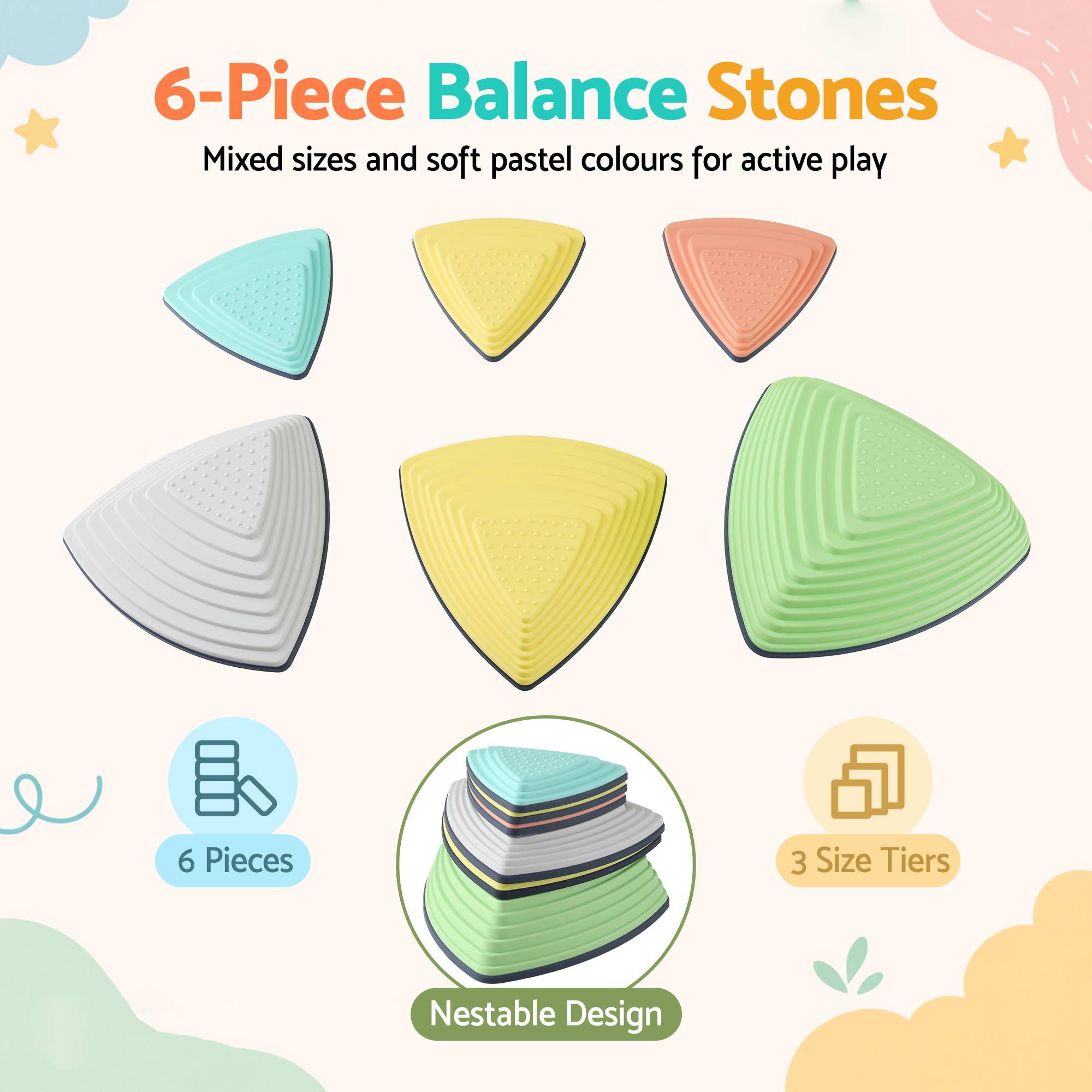 Keezi Kids Stepping Stones 6PCS Balance Stones Indoor Outdoor Toy - Image 4