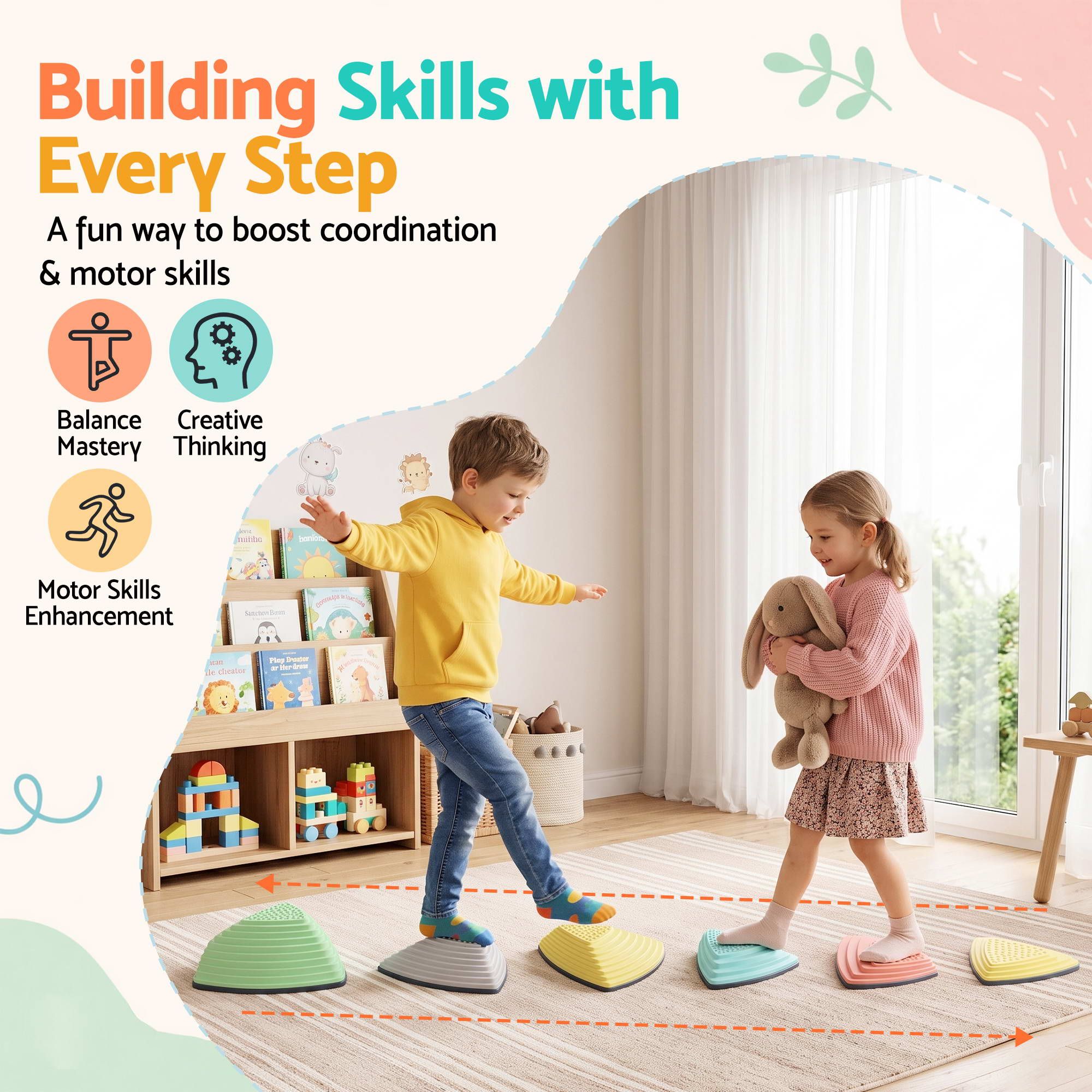 Keezi Kids Stepping Stones 6PCS Balance Stones Indoor Outdoor Toy - Image 6