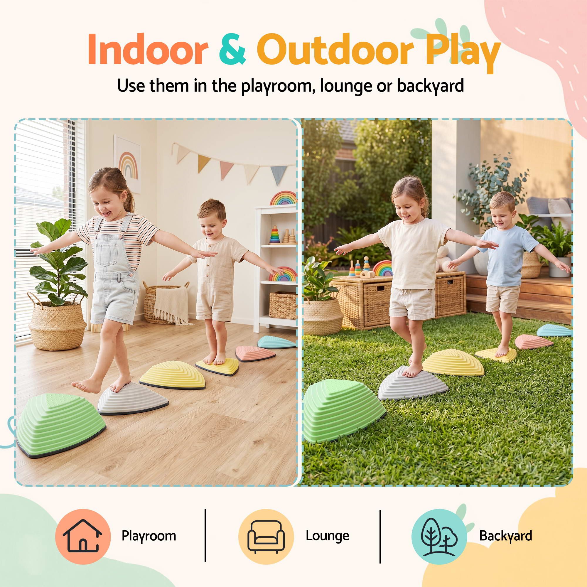 Keezi Kids Stepping Stones 6PCS Balance Stones Indoor Outdoor Toy - Image 7