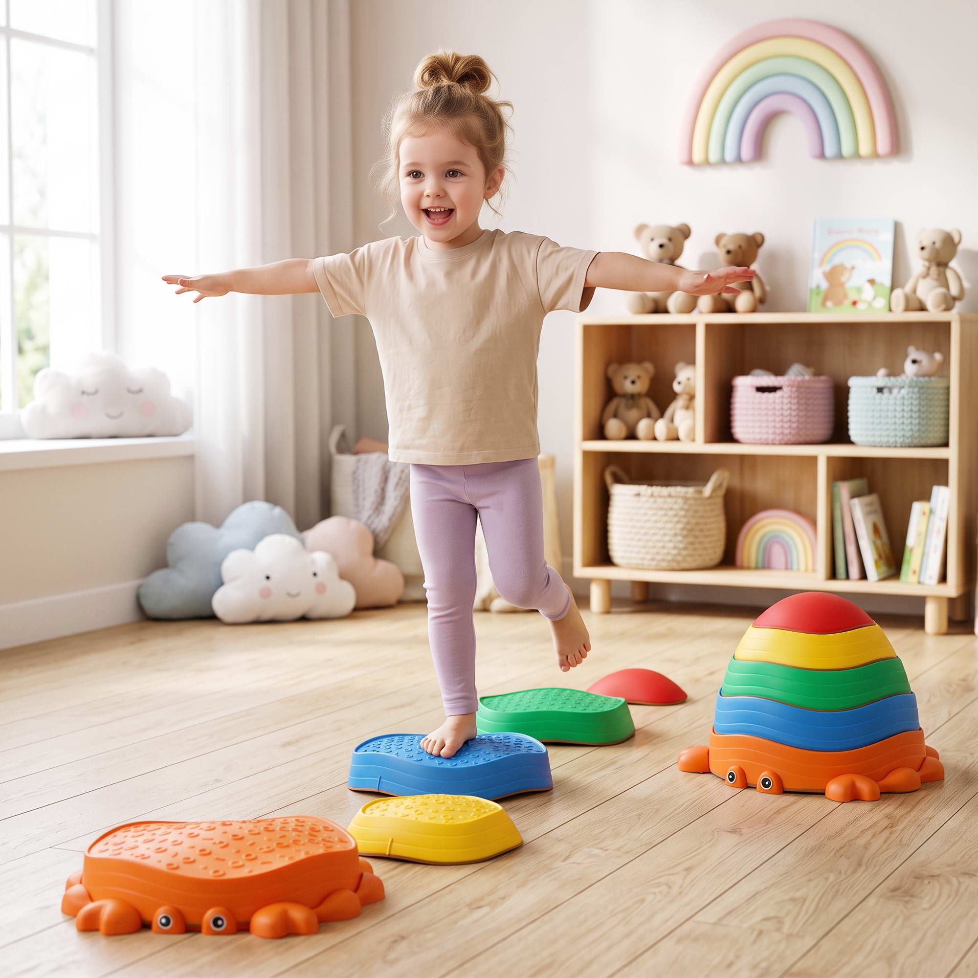 Keezi Kids Stepping Stones Balance Stone Set Crab Indoor Outdoor 5PCS - Image 1