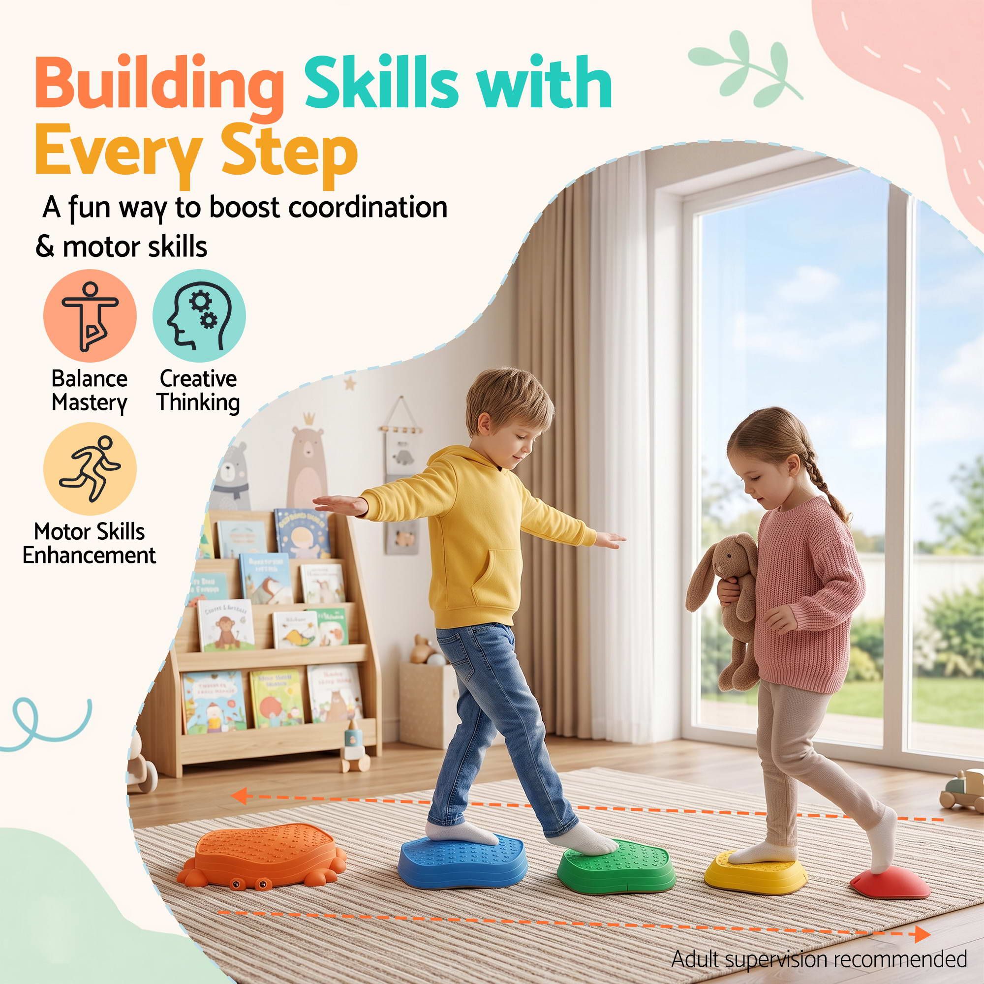 Keezi Kids Stepping Stones Balance Stone Set Crab Indoor Outdoor 5PCS - Image 6
