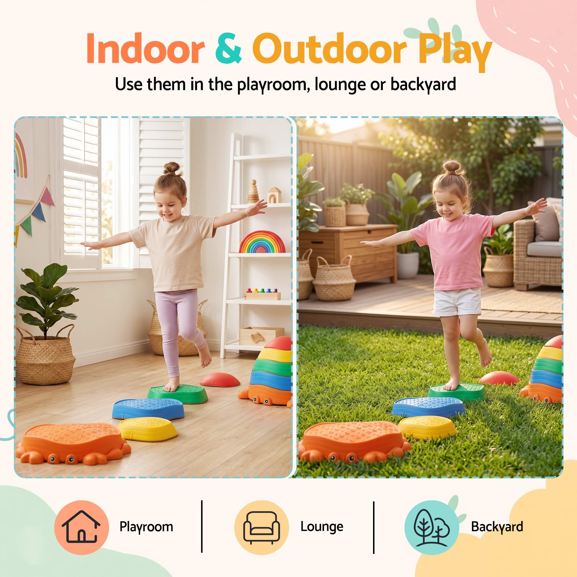 Keezi Kids Stepping Stones Balance Stone Set Crab Indoor Outdoor 5PCS - Image 7
