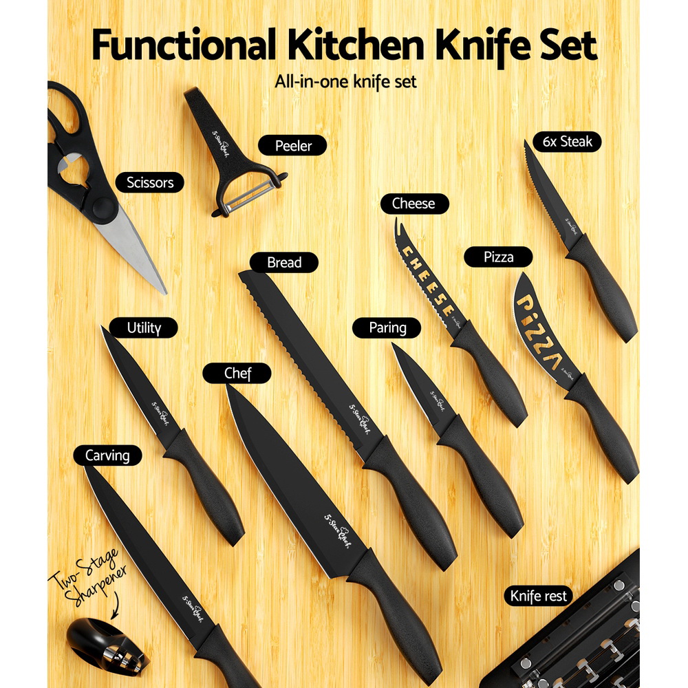 5-Star Chef 17PCS Kitchen Knife Set Stainless Steel Non-stick with Sharpener - Image 5