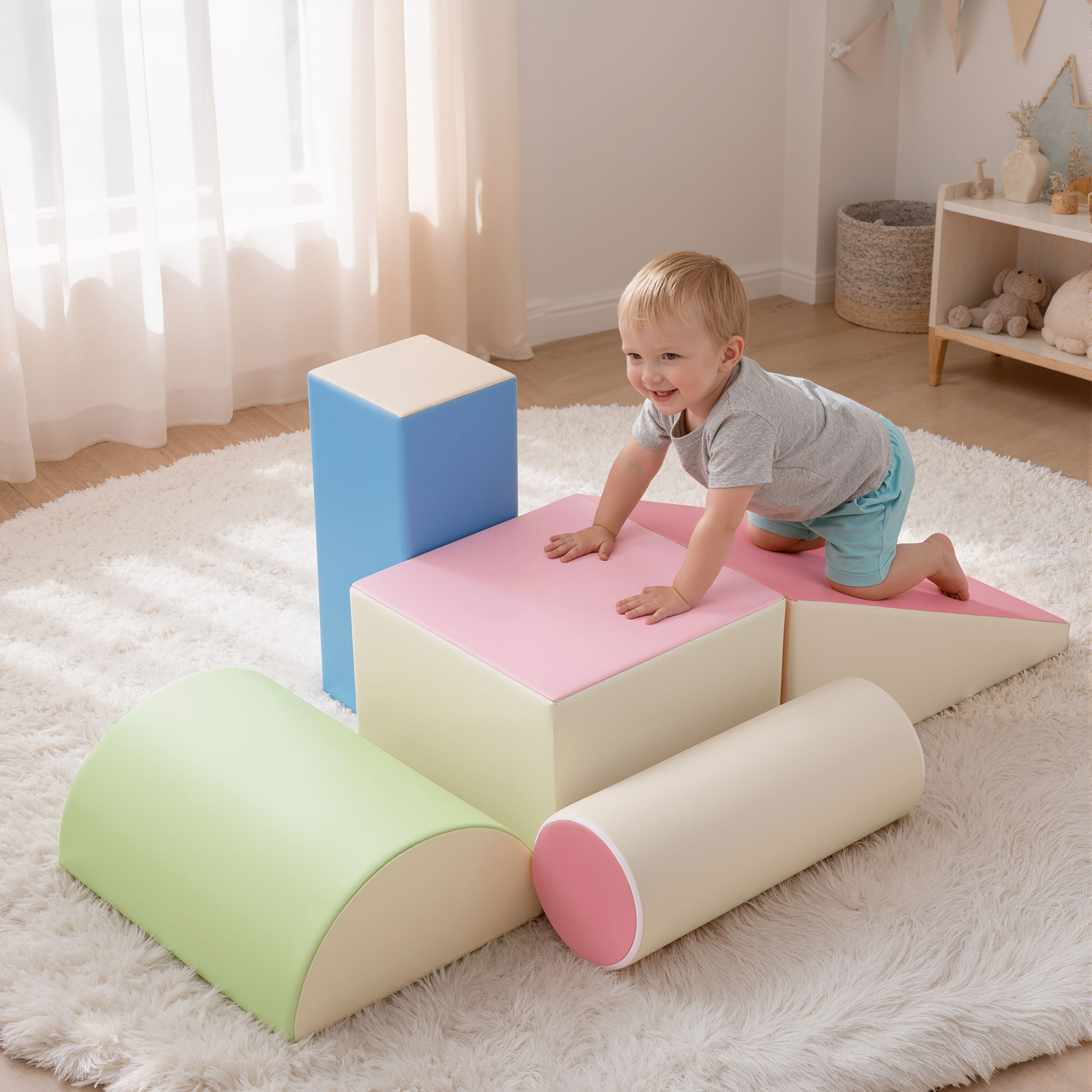 Keezi Kids Climbing Blocks 5-Piece Foam Toddler Playset Soft Indoor Climbing Toy Rocker - Image 1