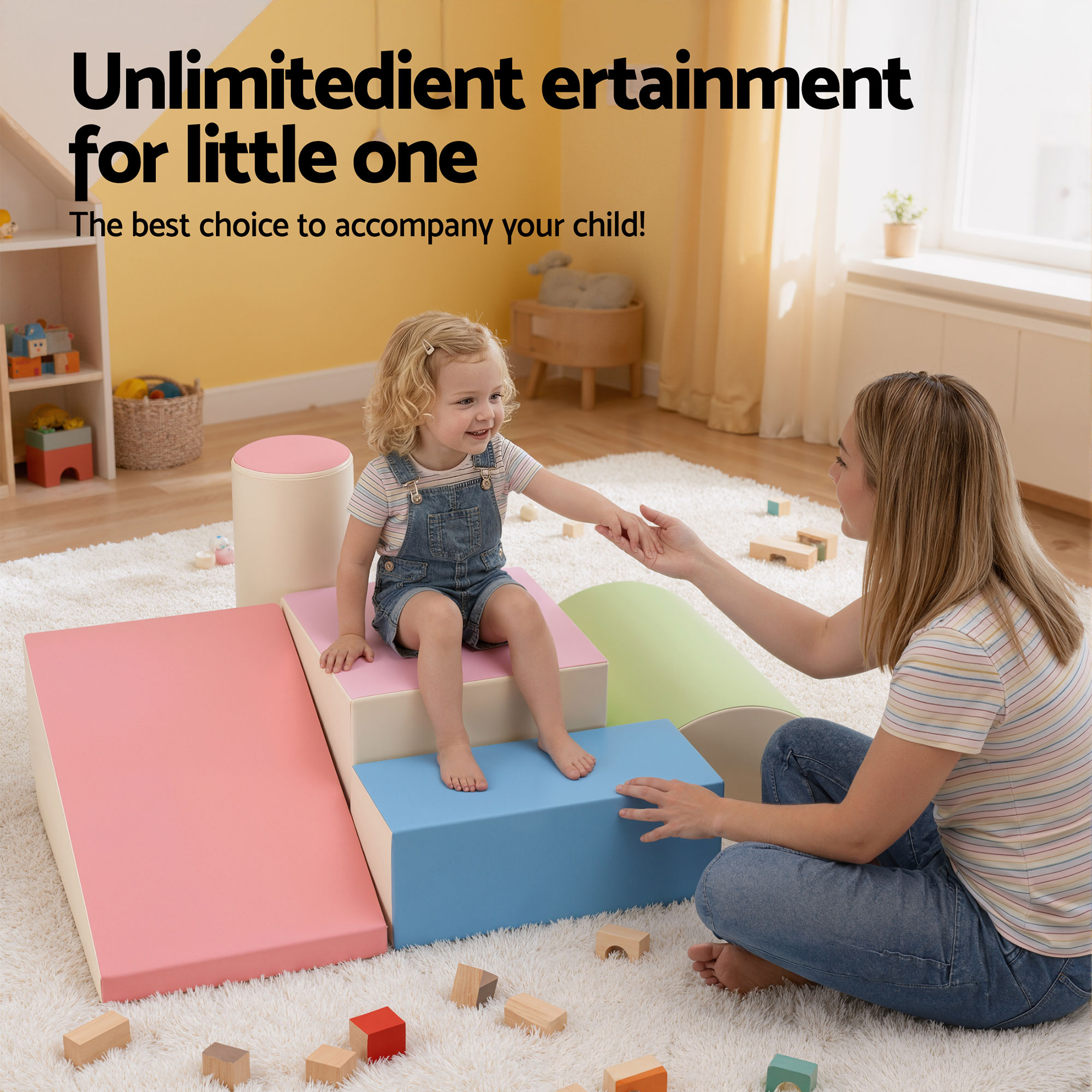 Keezi Kids Climbing Blocks 5-Piece Foam Toddler Playset Soft Indoor Climbing Toy Rocker - Image 4