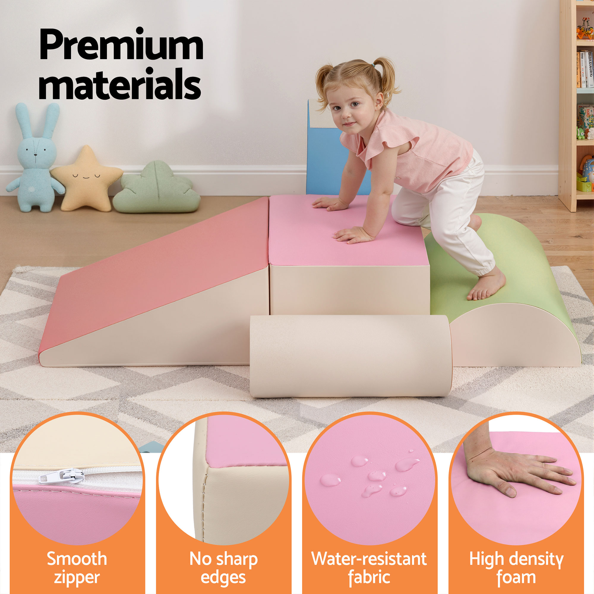 Keezi Kids Climbing Blocks 5-Piece Foam Toddler Playset Soft Indoor Climbing Toy Rocker - Image 6