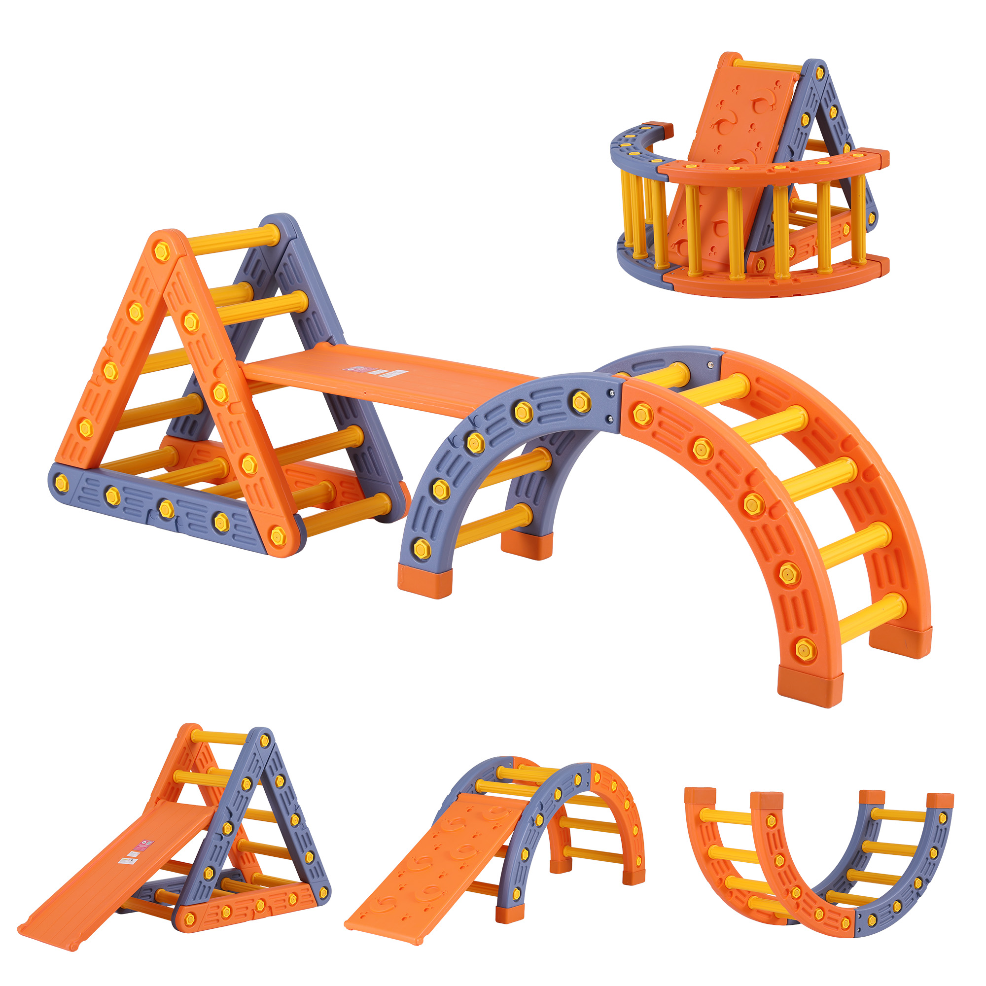 Keezi Kids Climbing Frame Set With Slide Indoor Outdoor Toddler Toys Pikler Triangle Climber With Arch - Image 2