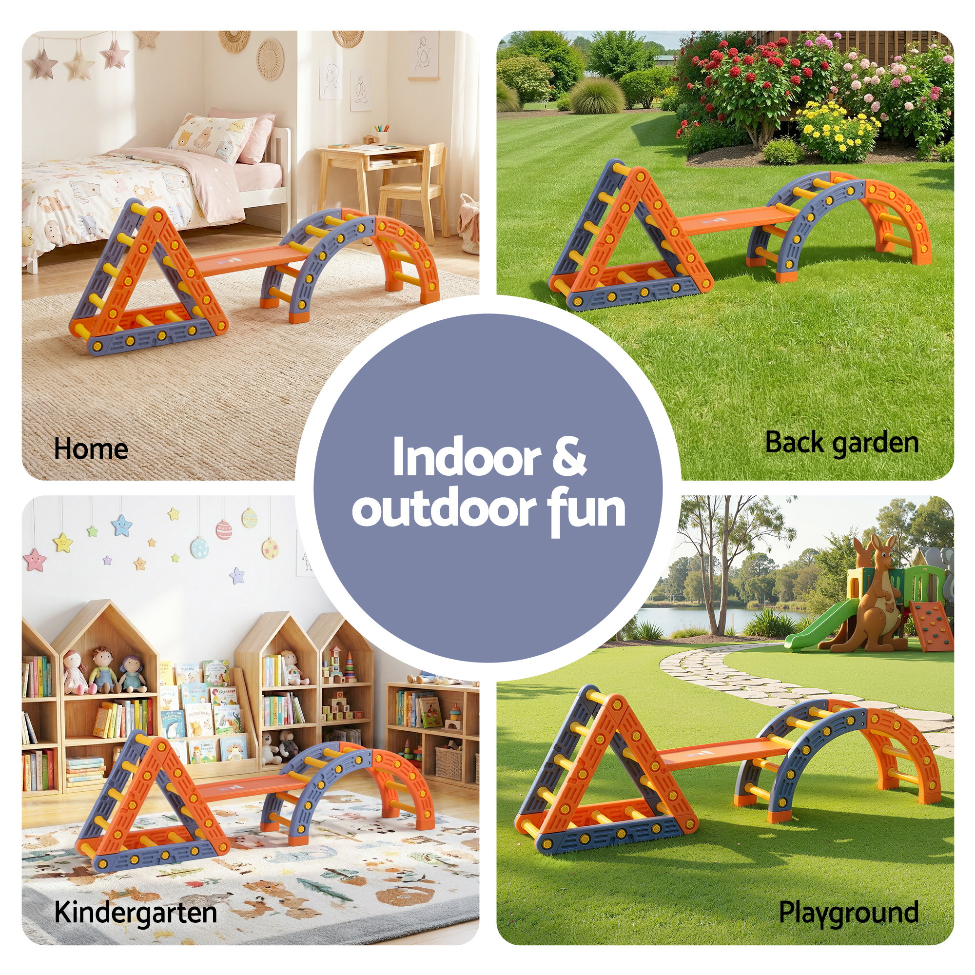 Keezi Kids Climbing Frame Set With Slide Indoor Outdoor Toddler Toys Pikler Triangle Climber With Arch - Image 7