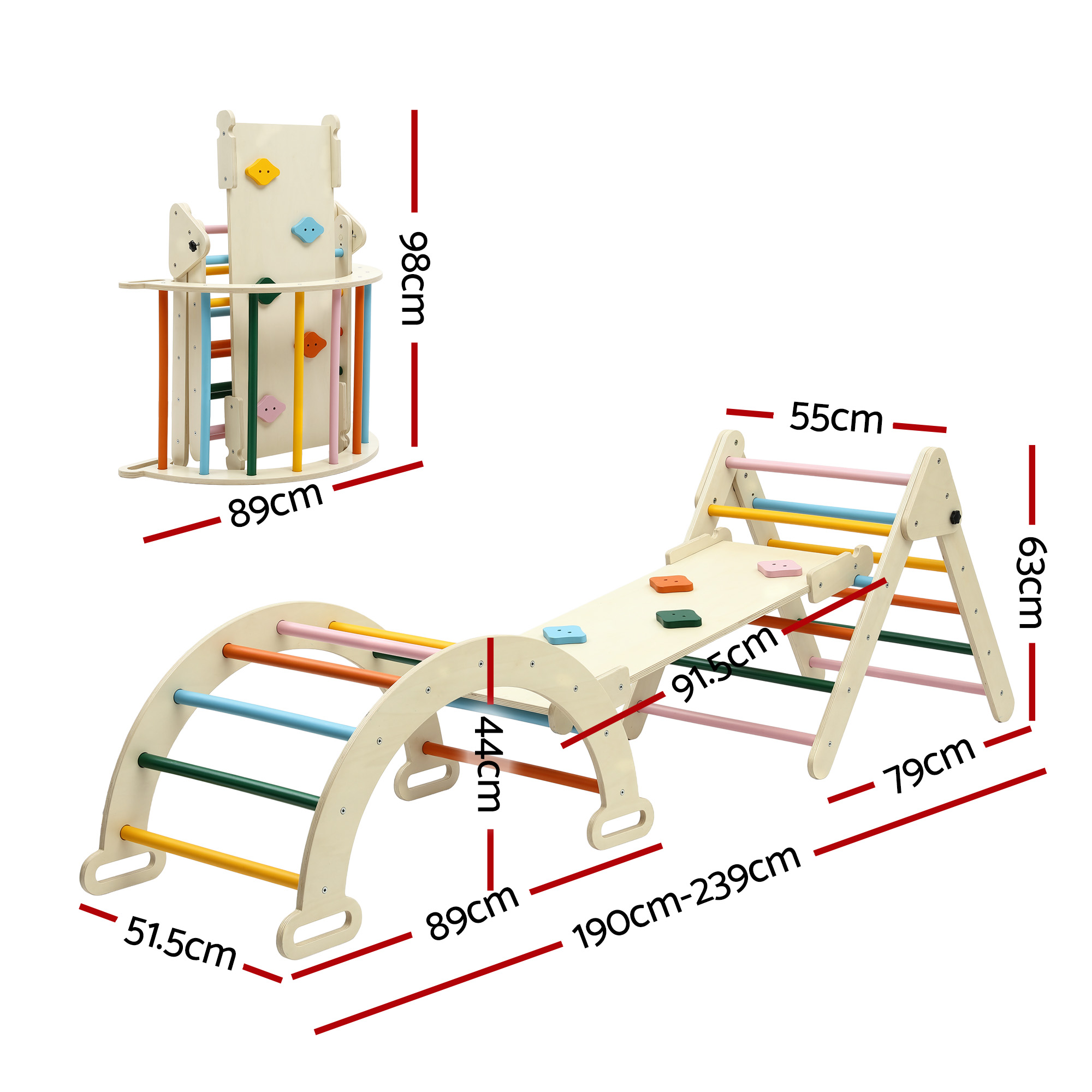 Keezi Kids Triangle Climbing Toys Set With Slide Indoor Outdoor Toddler Toys Pikler Climber With Arch - Image 2