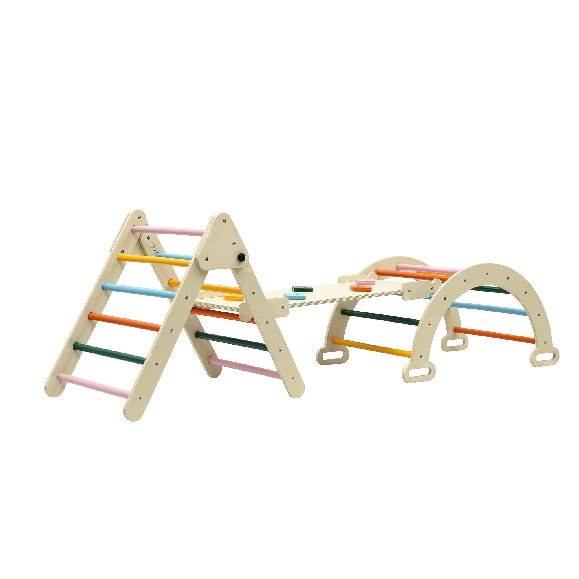 Keezi Kids Triangle Climbing Toys Set With Slide Indoor Outdoor Toddler Toys Pikler Climber With Arch - Image 3
