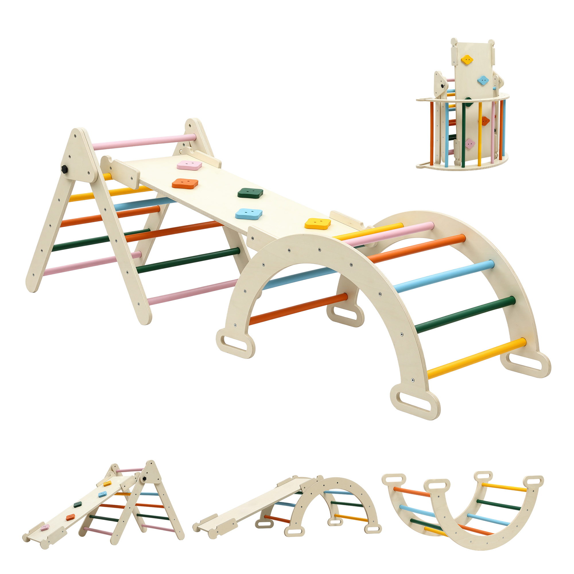 Keezi Kids Triangle Climbing Toys Set With Slide Indoor Outdoor Toddler Toys Pikler Climber With Arch - Image 8