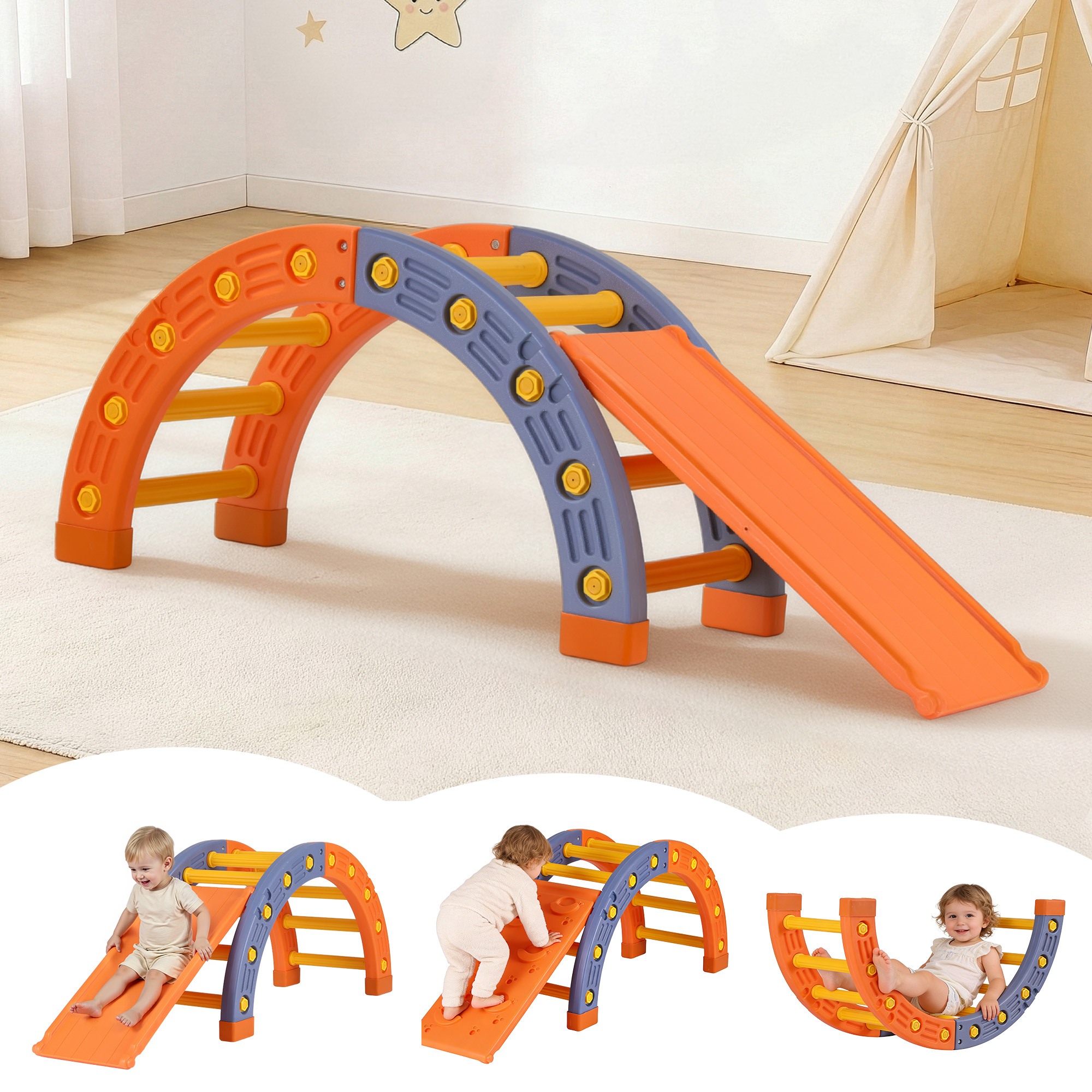 Keezi Kids Climbing Frame Set With Slide Indoor Outdoor Toddler Toys Pikler Arch Climber - Image 1