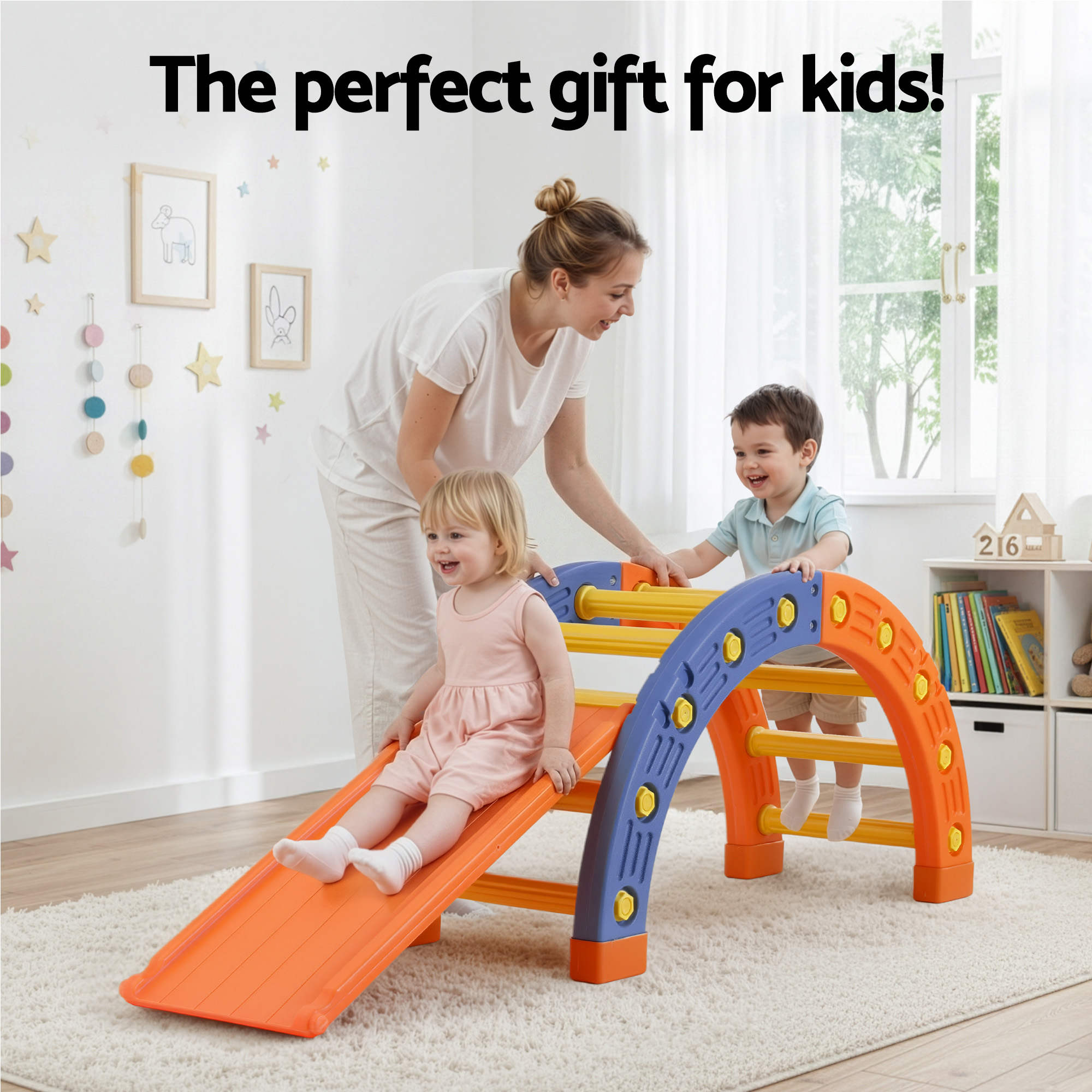 Keezi Kids Climbing Frame Set With Slide Indoor Outdoor Toddler Toys Pikler Arch Climber - Image 7
