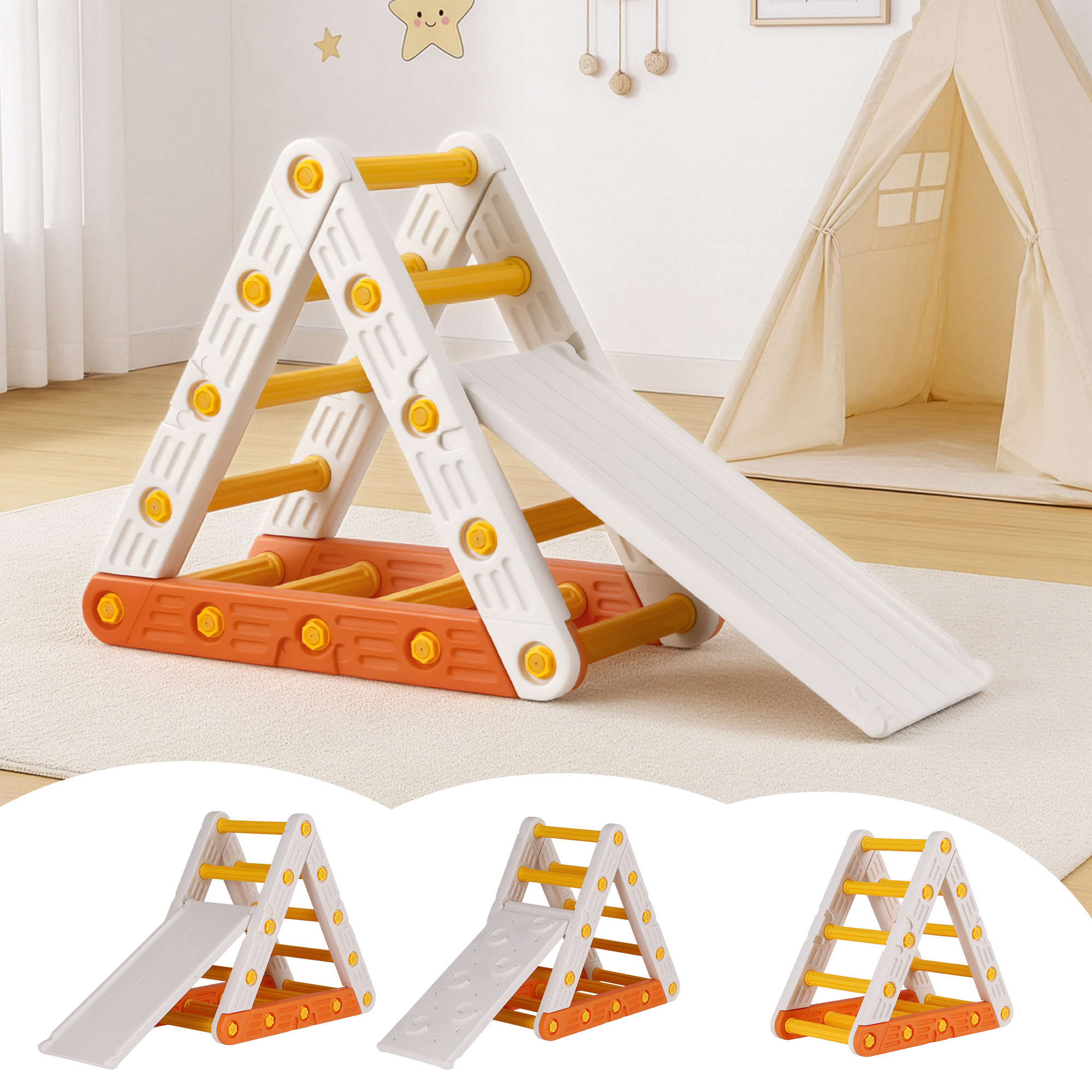 Keezi Kids Climbing Frame Set With Slide Indoor Outdoor Toddler Toys Pikler Triangle Climber - Image 1