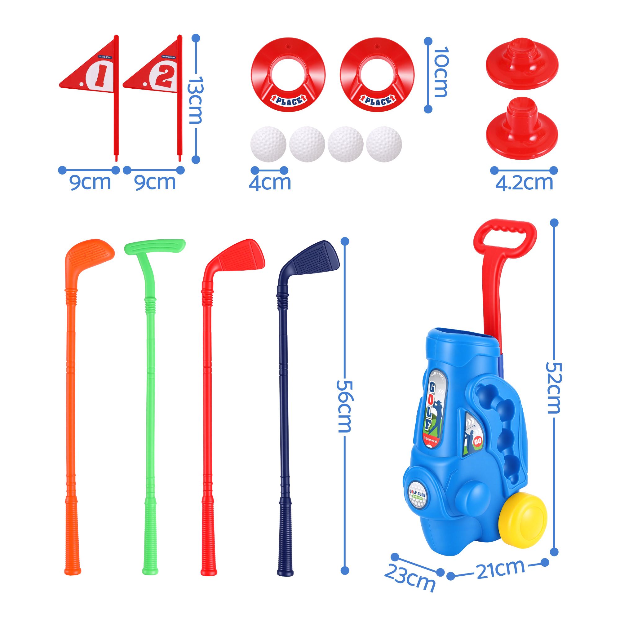 Keezi Kids Golf Set Toddler Club Set Pull Cart Indoor Outdoor Backyard Mini Toy Ages 2-6 - Image 2