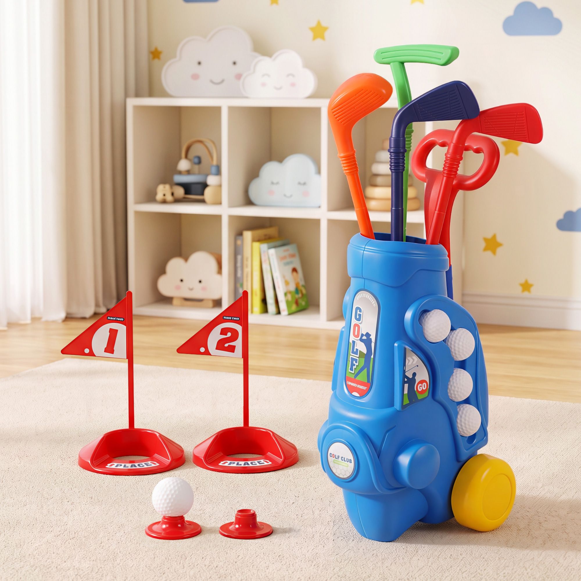 Keezi Kids Golf Set Toddler Club Set Pull Cart Indoor Outdoor Backyard Mini Toy Ages 2-6 - Image 8
