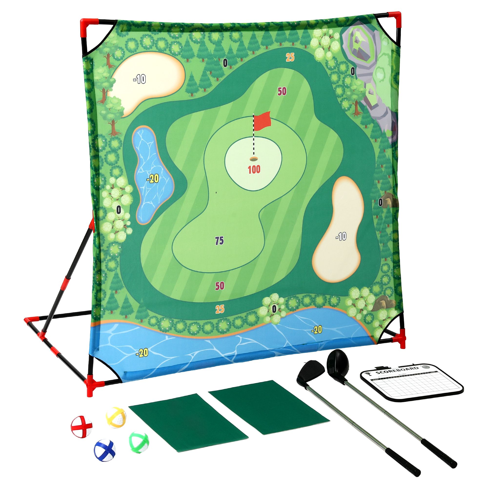 Keezi Kids Golf Chipping Game Set with Stand, 24 Sticky Balls, Adjustable Club & 2 Hitting Mats for Indoor Outdoor Ages 3-12 Play - Image 1