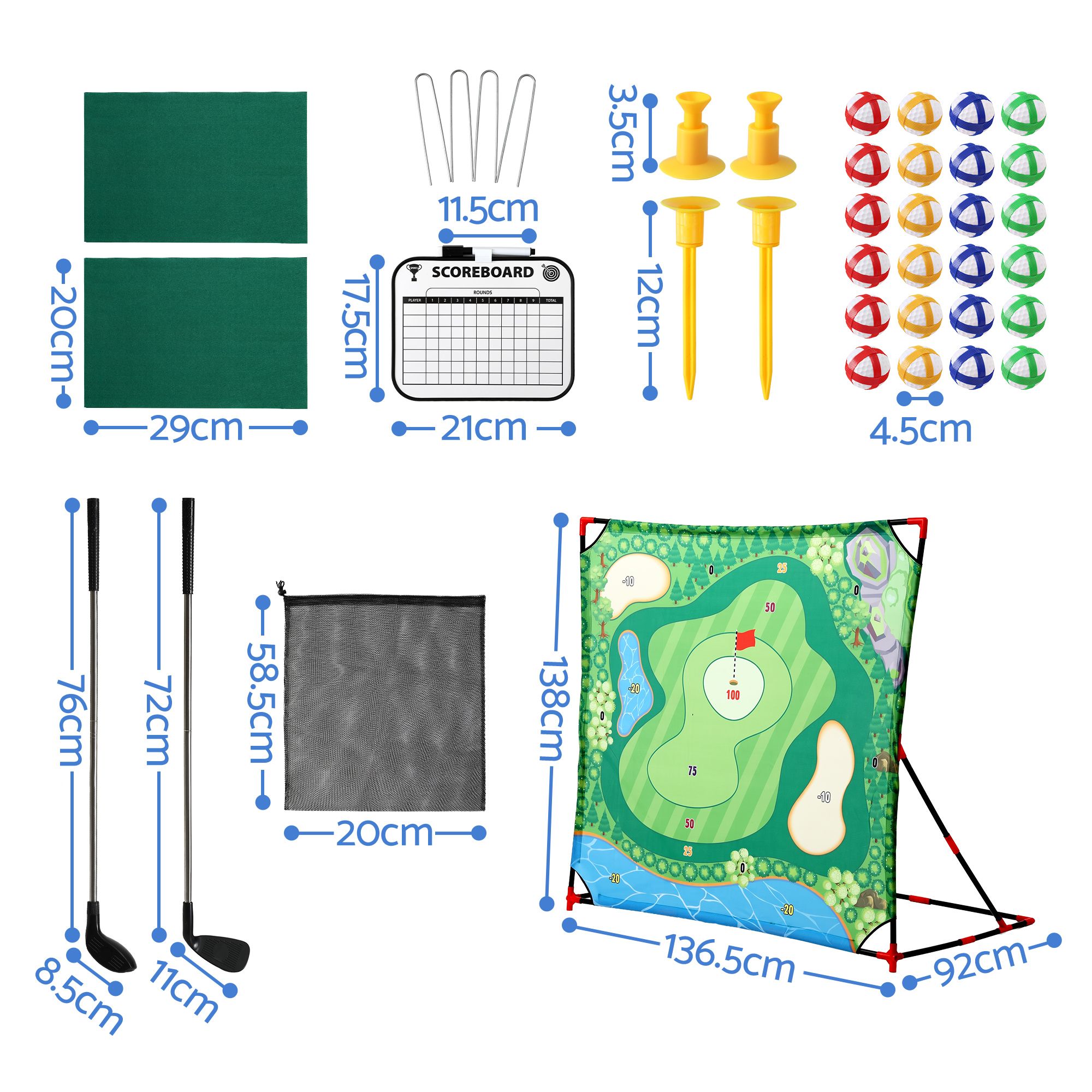 Keezi Kids Golf Chipping Game Set with Stand, 24 Sticky Balls, Adjustable Club & 2 Hitting Mats for Indoor Outdoor Ages 3-12 Play - Image 2