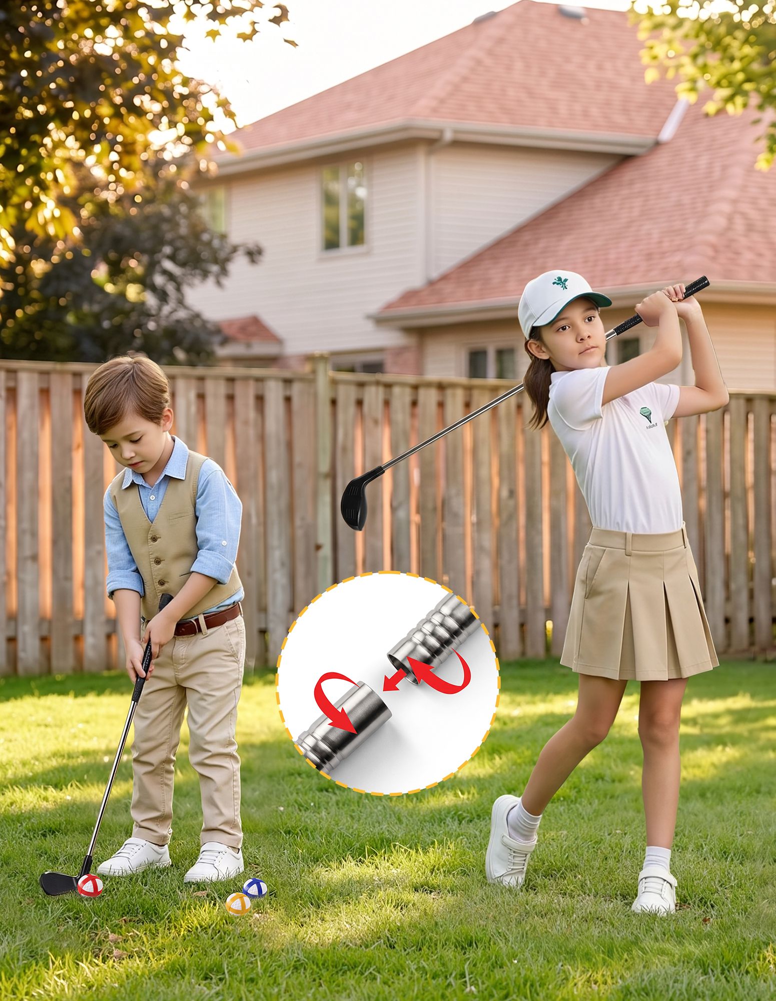 Keezi Kids Golf Chipping Game Set with Stand, 24 Sticky Balls, Adjustable Club & 2 Hitting Mats for Indoor Outdoor Ages 3-12 Play - Image 5