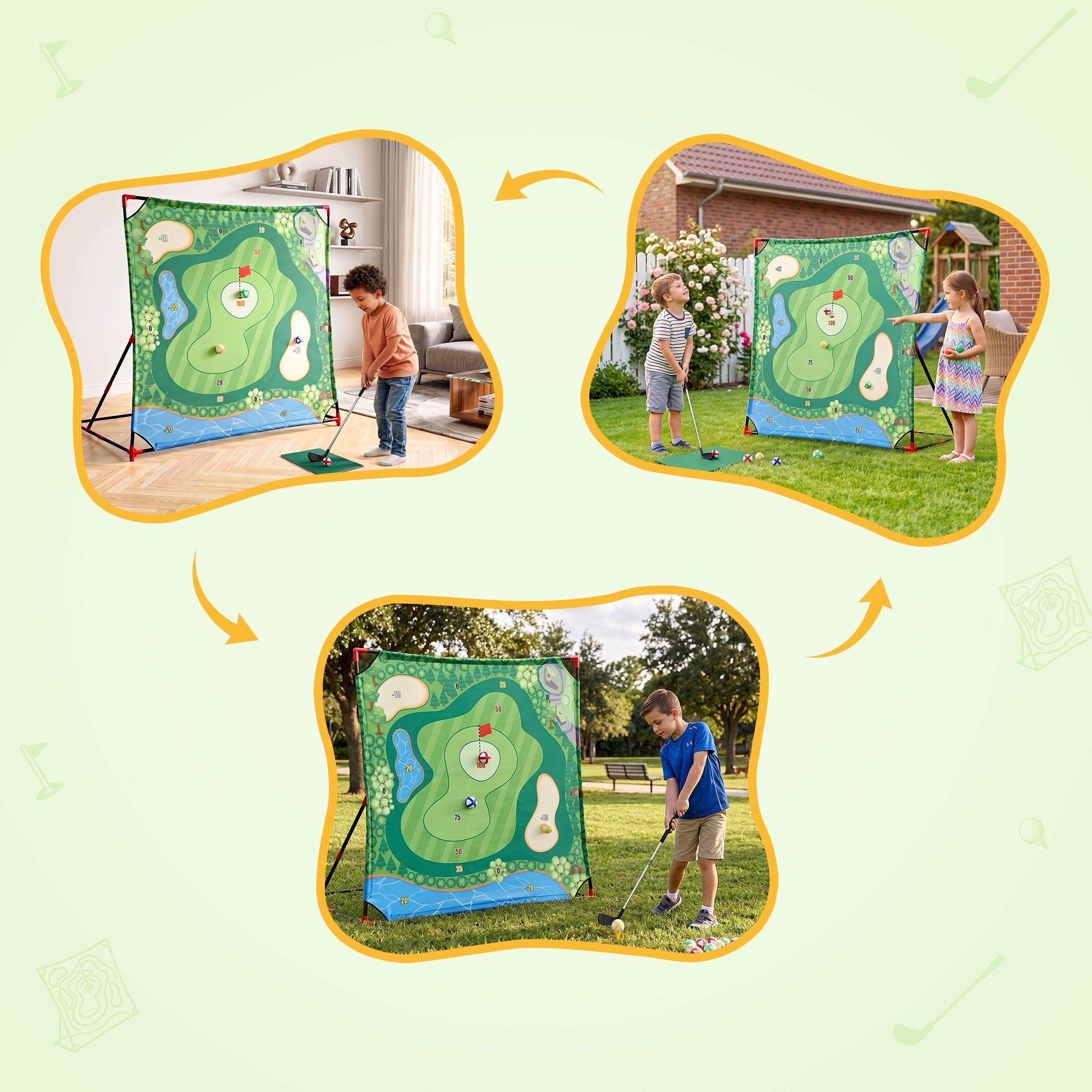 Keezi Kids Golf Chipping Game Set with Stand, 24 Sticky Balls, Adjustable Club & 2 Hitting Mats for Indoor Outdoor Ages 3-12 Play - Image 8