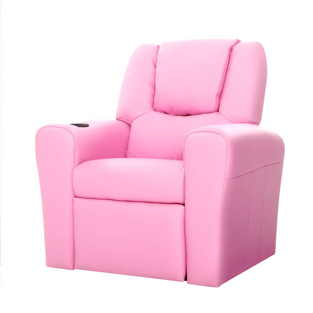 Keezi Kids Recliner Chair Pink PU Leather Sofa Lounge Couch Children Armchair - Image 1
