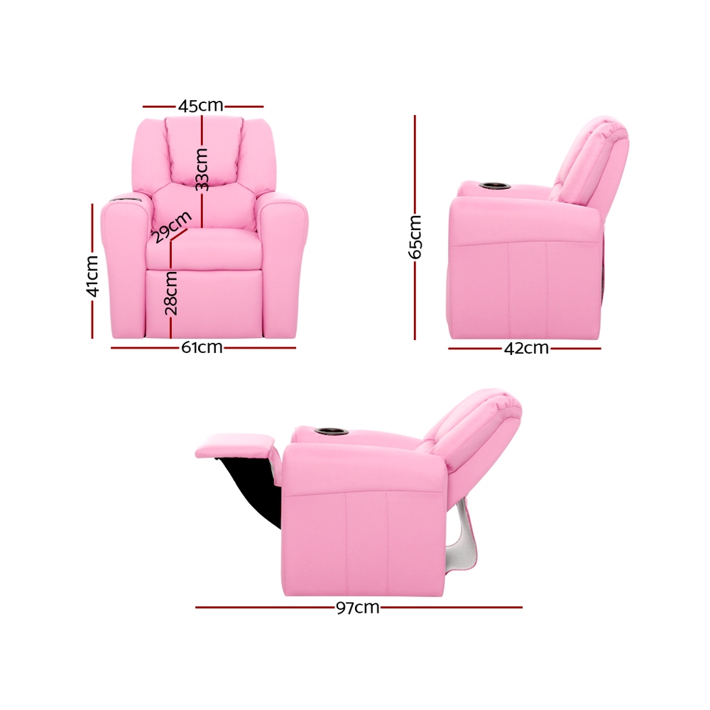 Keezi Kids Recliner Chair Pink PU Leather Sofa Lounge Couch Children Armchair - Image 2