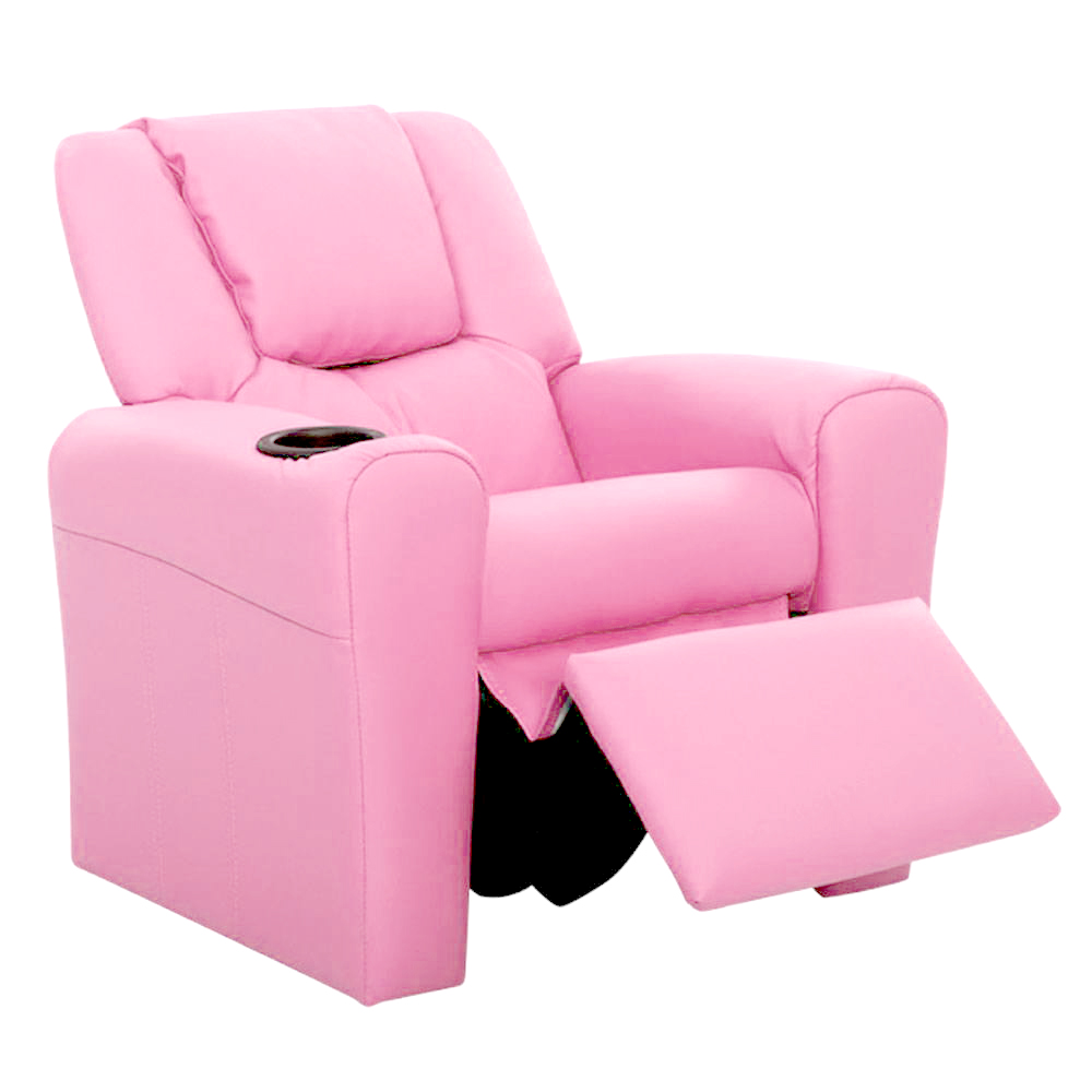 Keezi Kids Recliner Chair Pink PU Leather Sofa Lounge Couch Children Armchair - Image 3