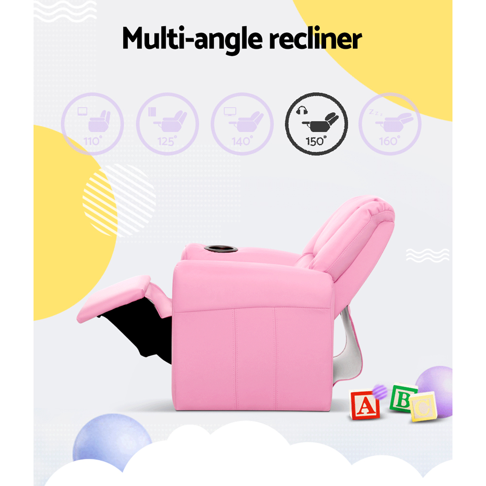 Keezi Kids Recliner Chair Pink PU Leather Sofa Lounge Couch Children Armchair - Image 5