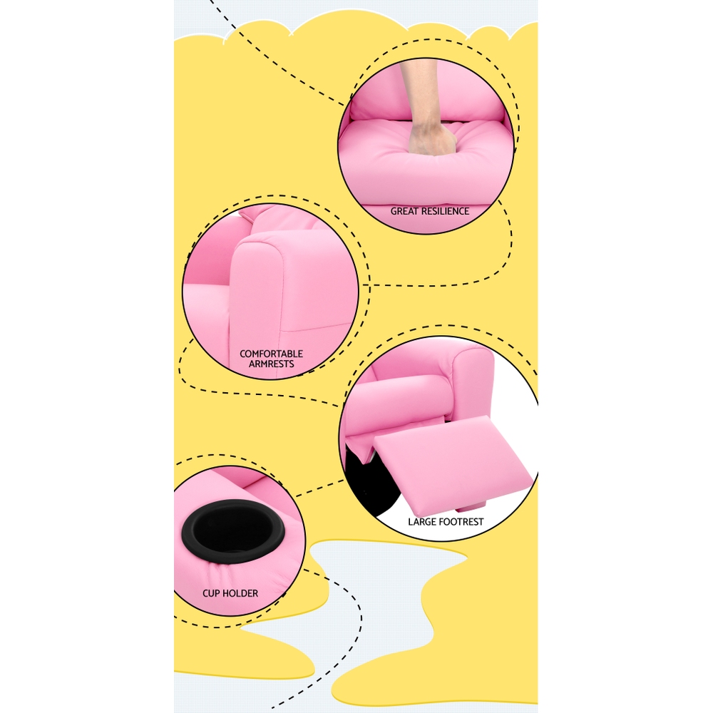 Keezi Kids Recliner Chair Pink PU Leather Sofa Lounge Couch Children Armchair - Image 6