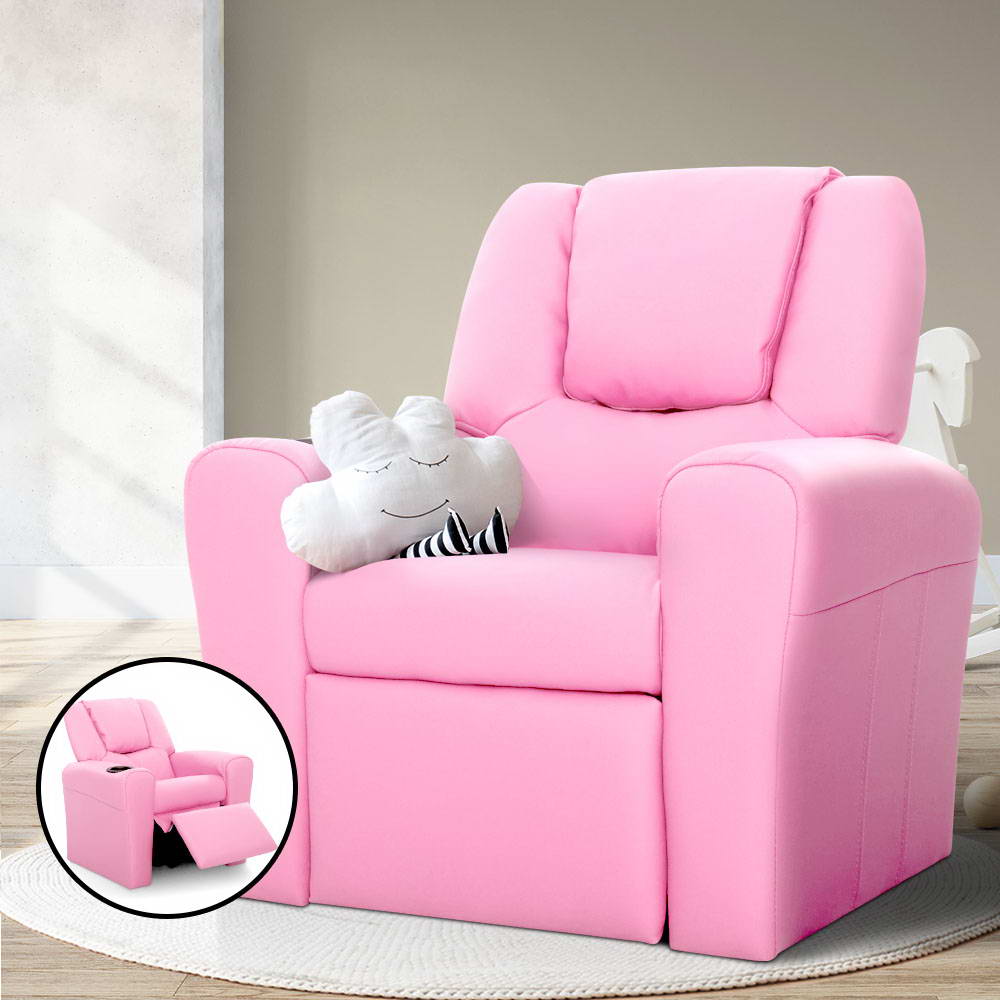 Keezi Kids Recliner Chair Pink PU Leather Sofa Lounge Couch Children Armchair - Image 7