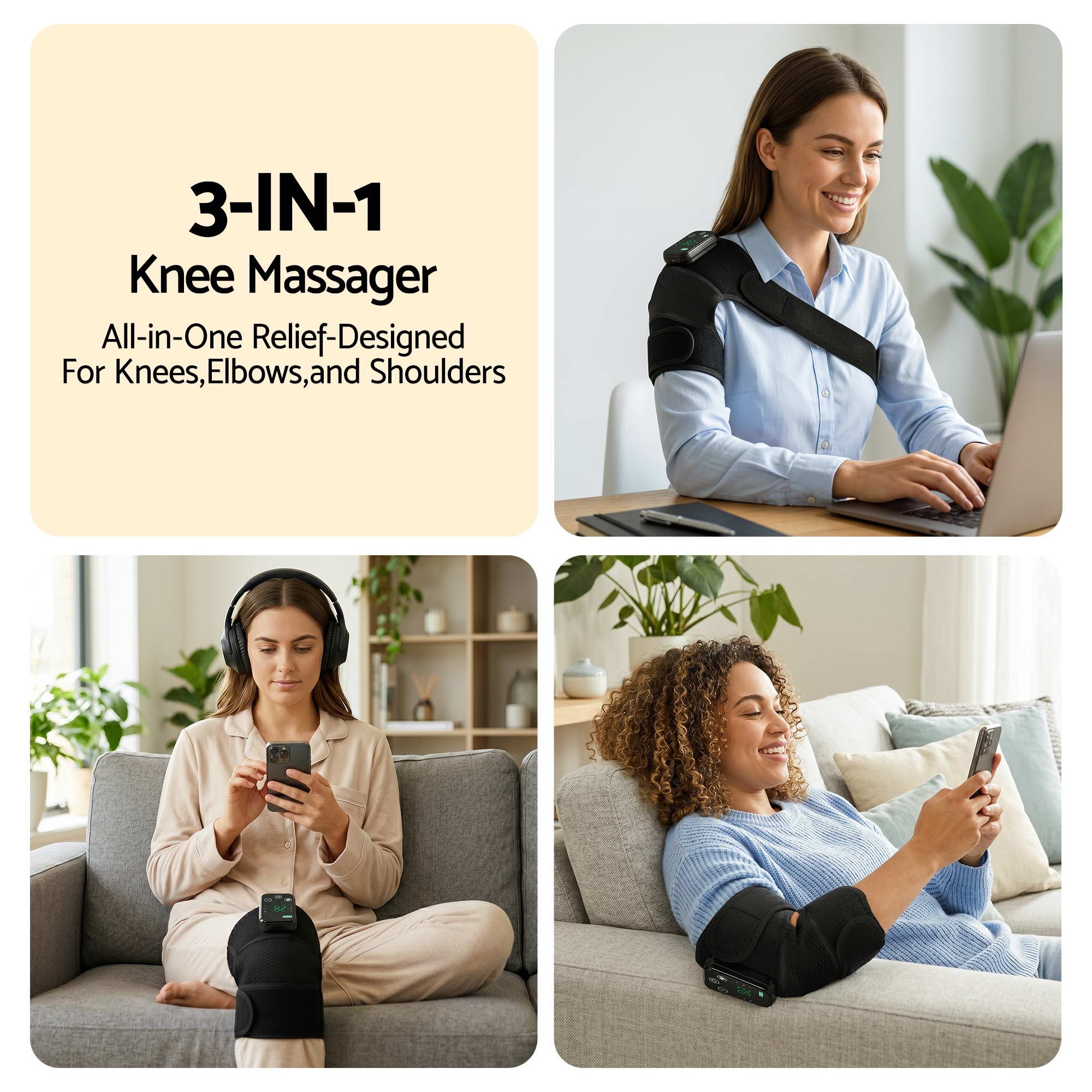 Livemor Knee Massager with Heat (2 Pack), Cordless Heated Knee Massage for Pain Relief with 3 Heating Levels, 3 Vibration Modes, Gentle Lights, Adjustable Straps, 3-in-1, Gift for Men and Women - Image 5