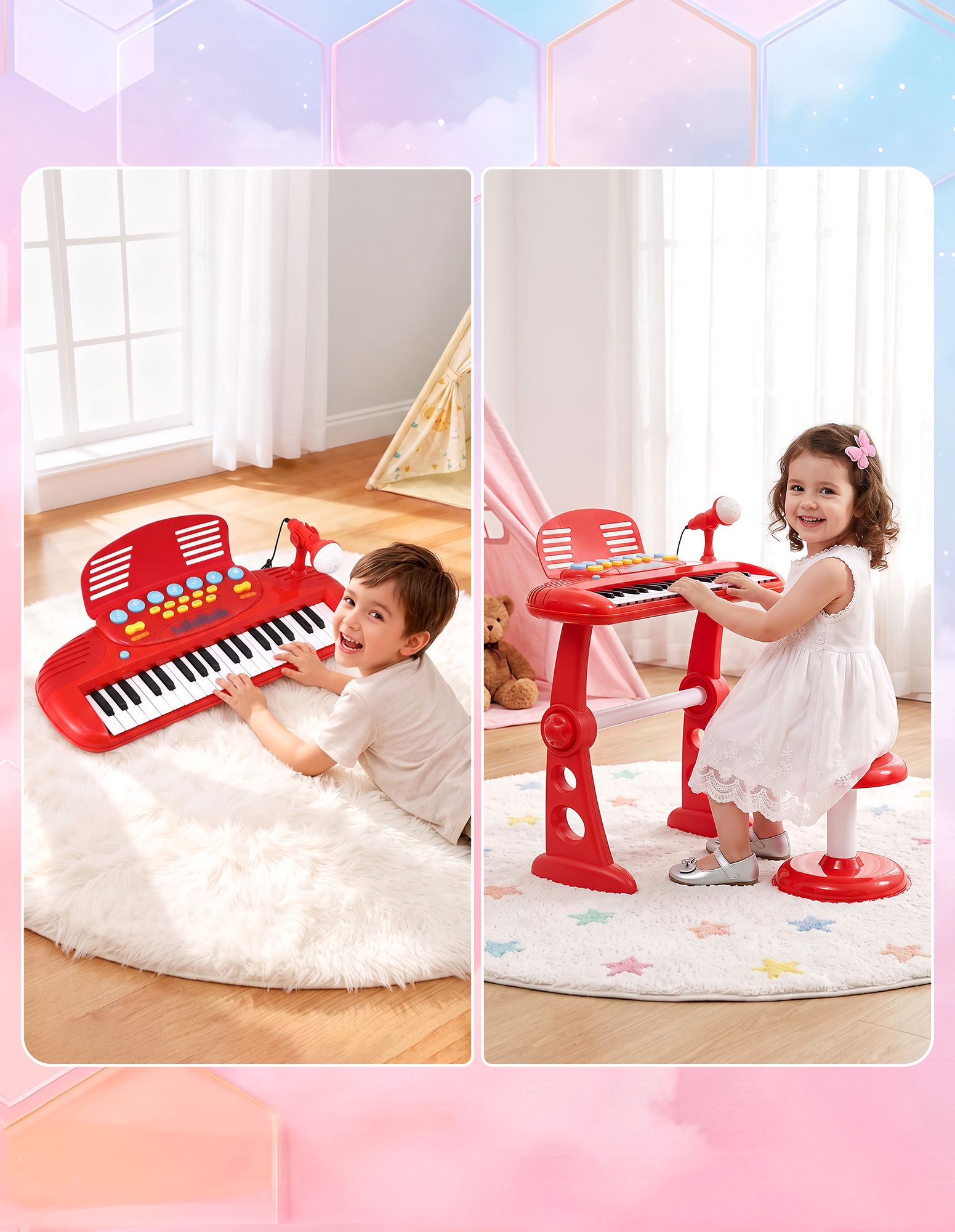 Keezi Kids Piano Keyboard 37 Keys Electronic Musical Instrument Set w/ Stool Microphone - Image 4