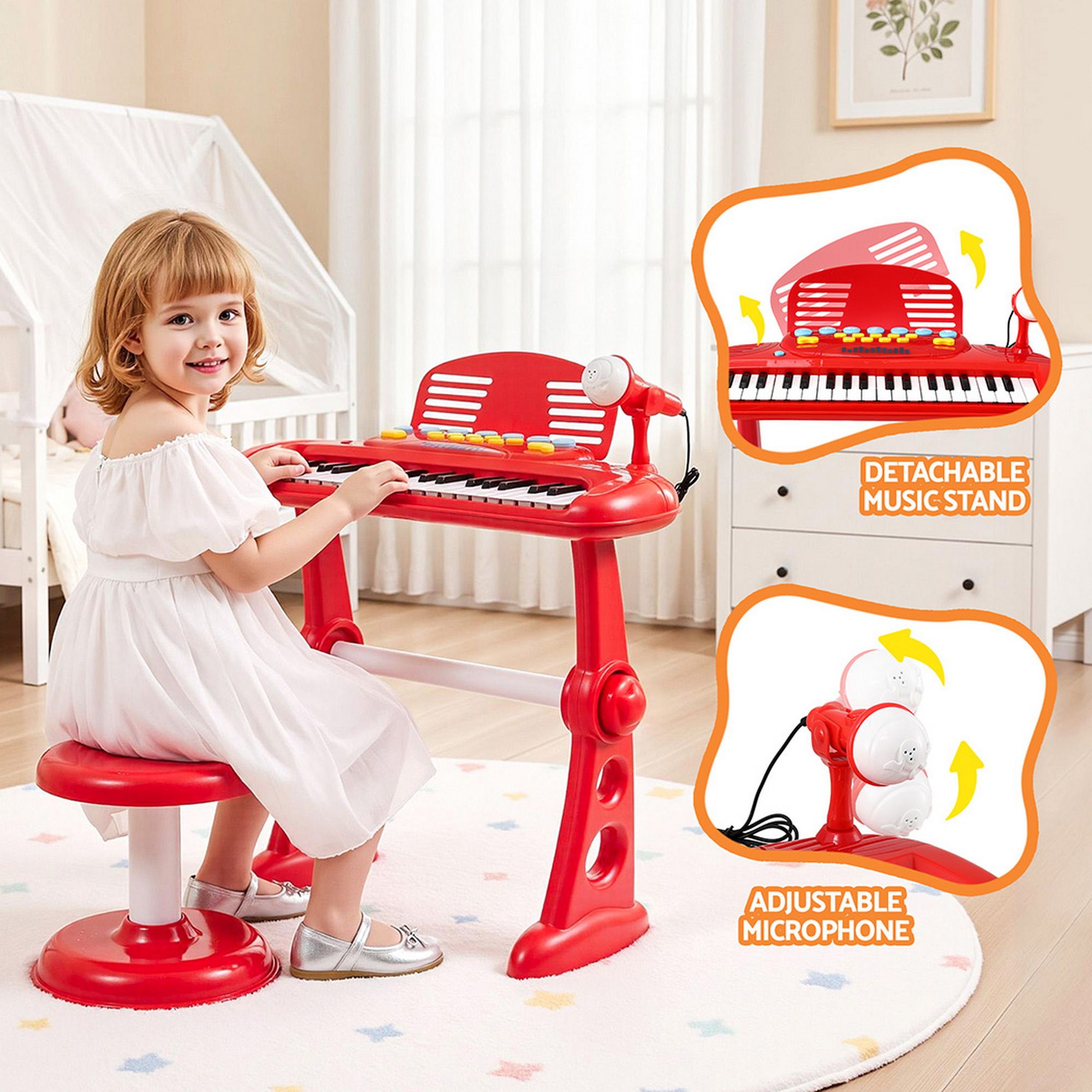 Keezi Kids Piano Keyboard 37 Keys Electronic Musical Instrument Set w/ Stool Microphone - Image 6