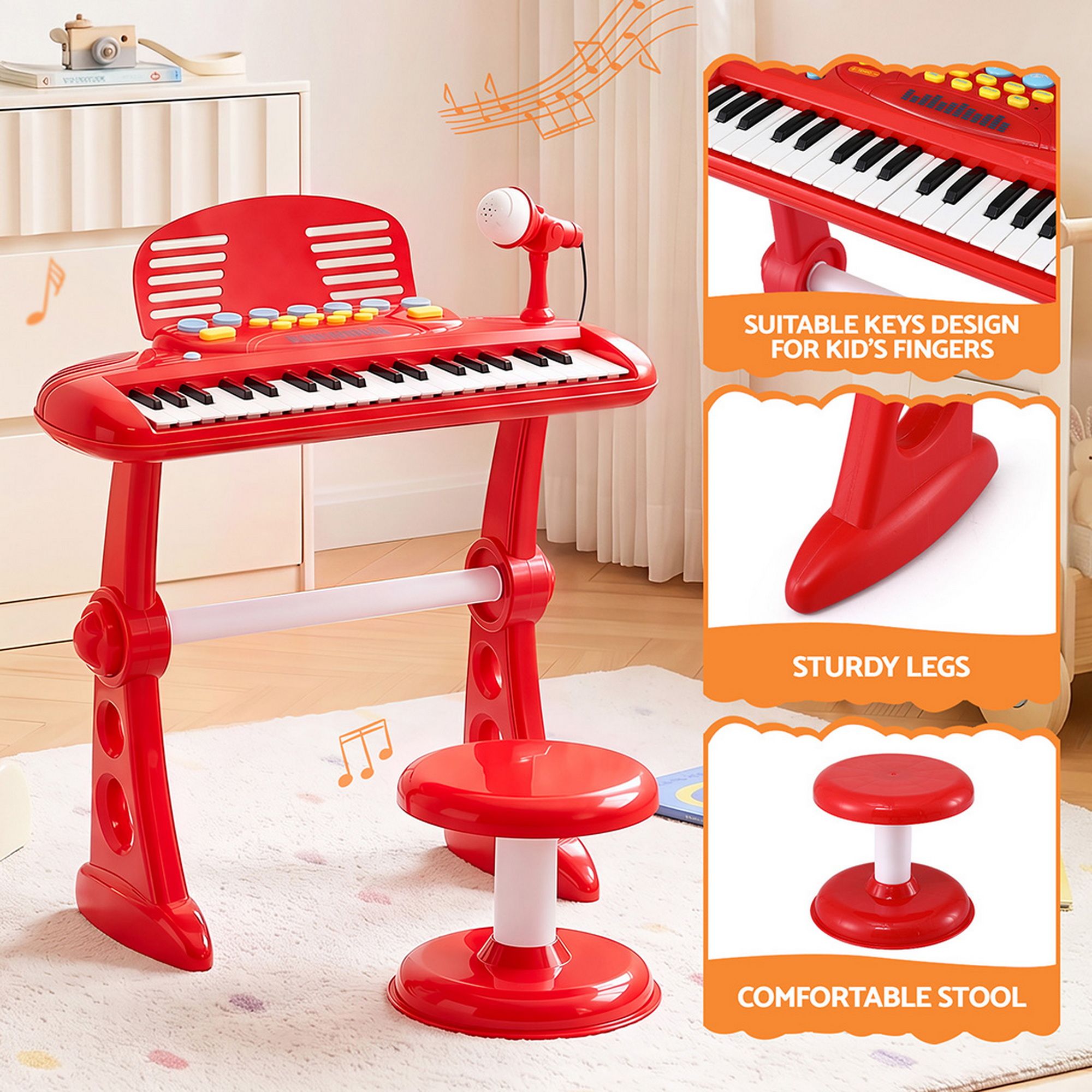 Keezi Kids Piano Keyboard 37 Keys Electronic Musical Instrument Set w/ Stool Microphone - Image 7