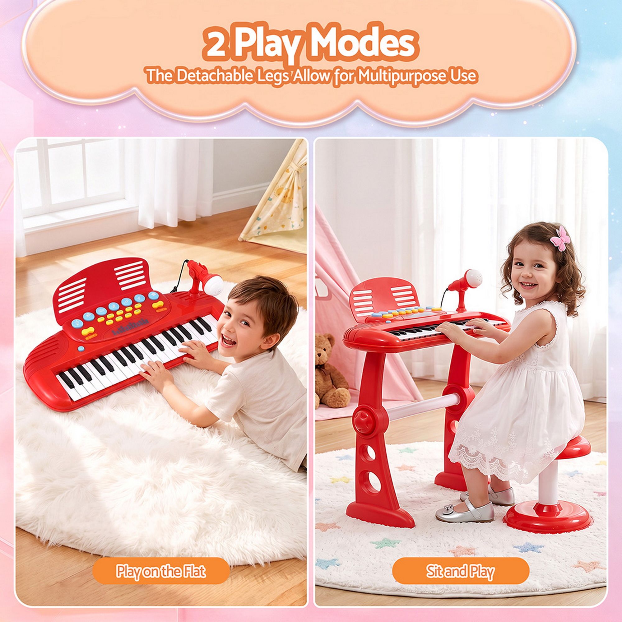 Keezi Kids Piano Keyboard 37 Keys Electronic Musical Instrument Set w/ Stool Microphone - Image 8