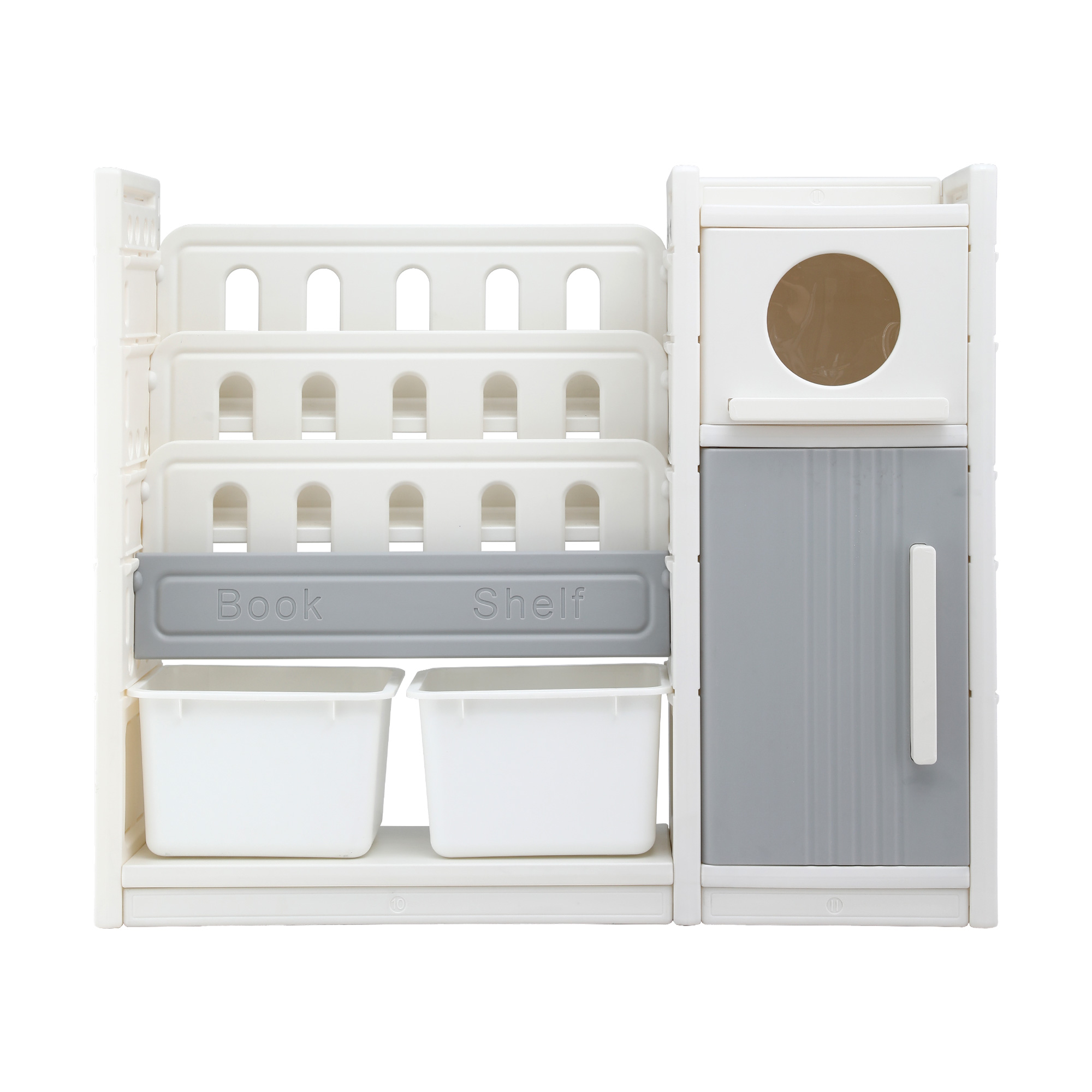 Keezi Kids Bookshelf and Toy Storage Organizer with 3-Tier Bookshelvs, 2 Removable Bins and 2 Storage Cabinets, Toddler Bookshelf with Toy Organizer for Kids' Rooms, Playrooms - Image 4