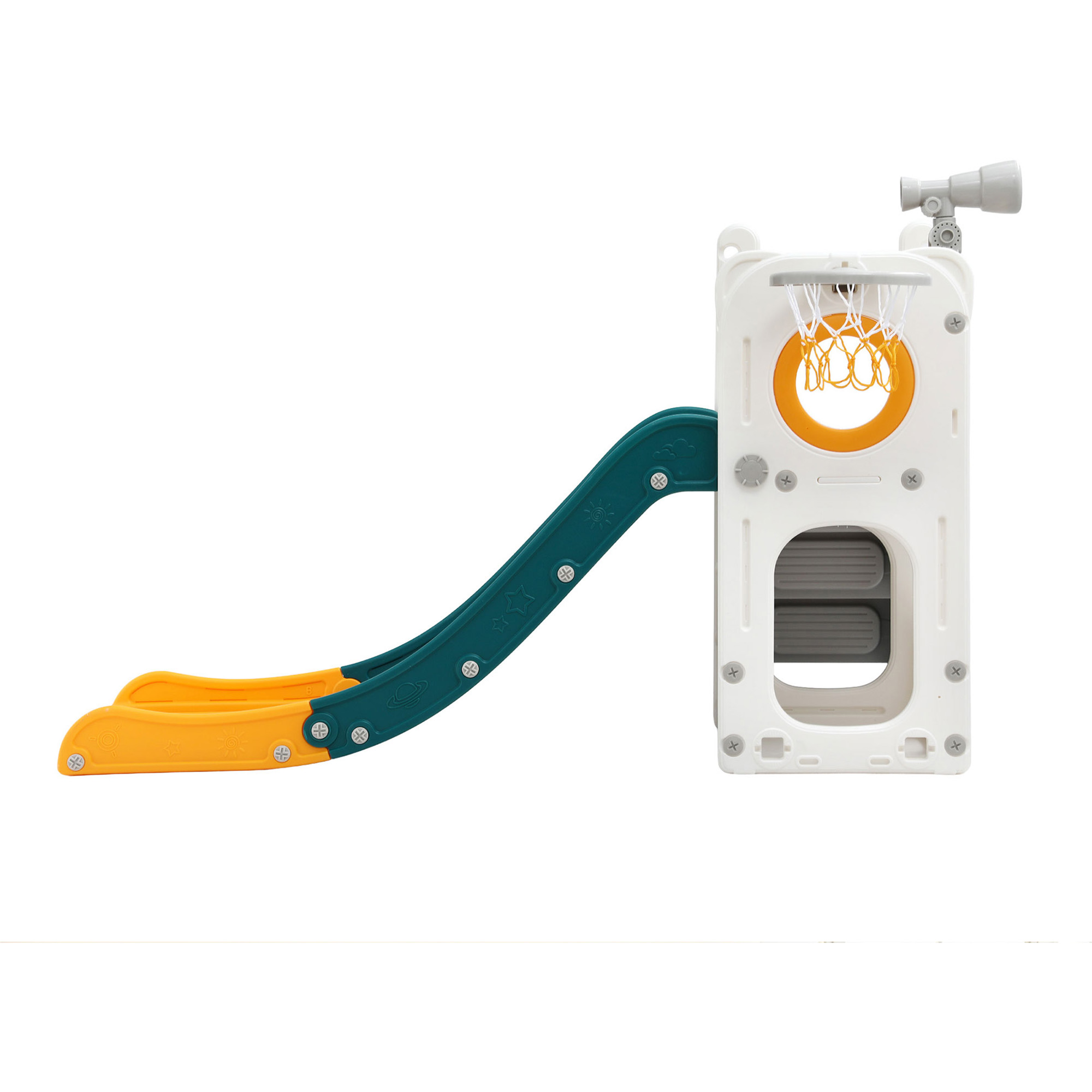 Keezi Kids Slide Set Basketball Hoop Outdoor Playground Outdoor Toys Telescope Storage - Image 3