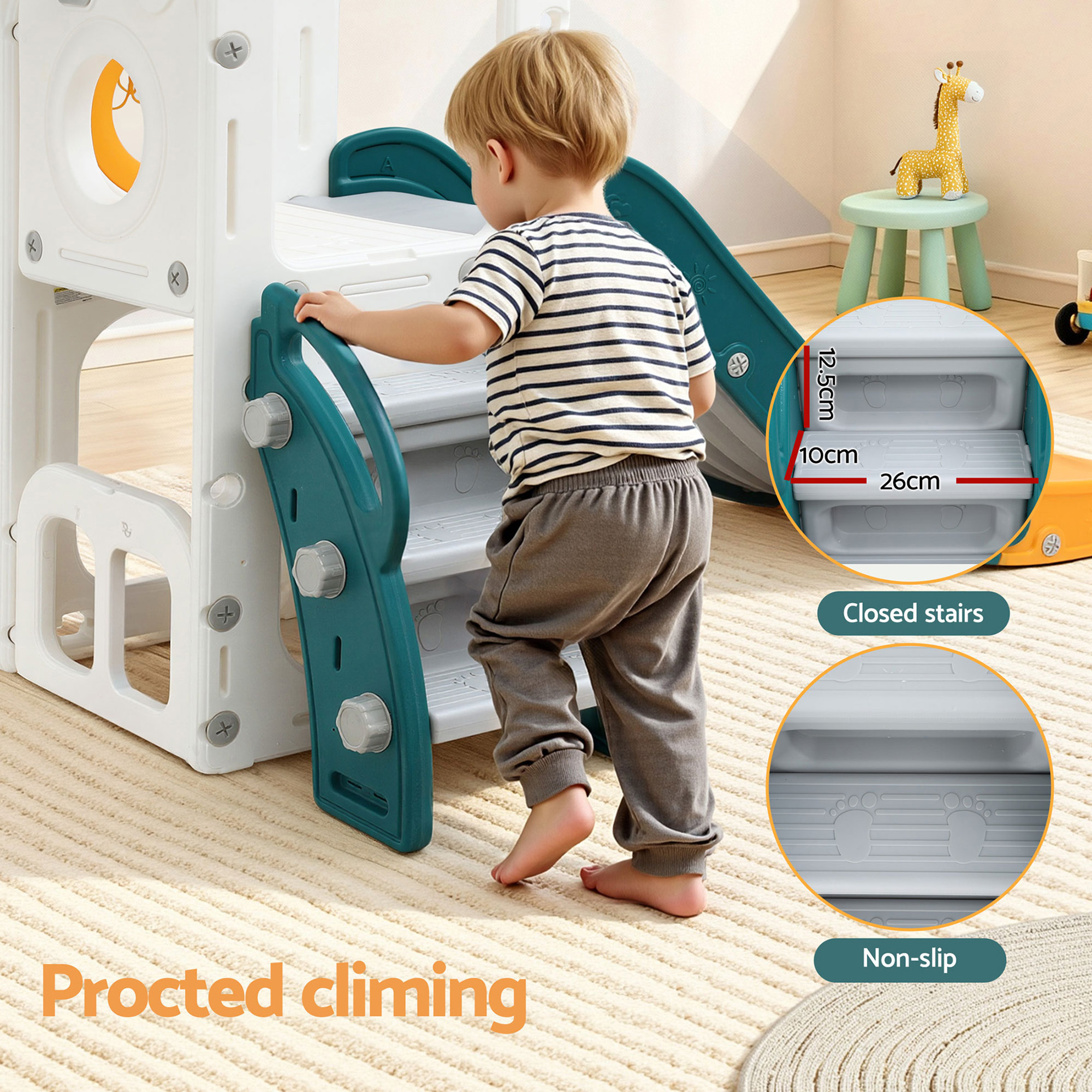 Keezi Kids Slide Set Basketball Hoop Outdoor Playground Outdoor Toys Telescope Storage - Image 6