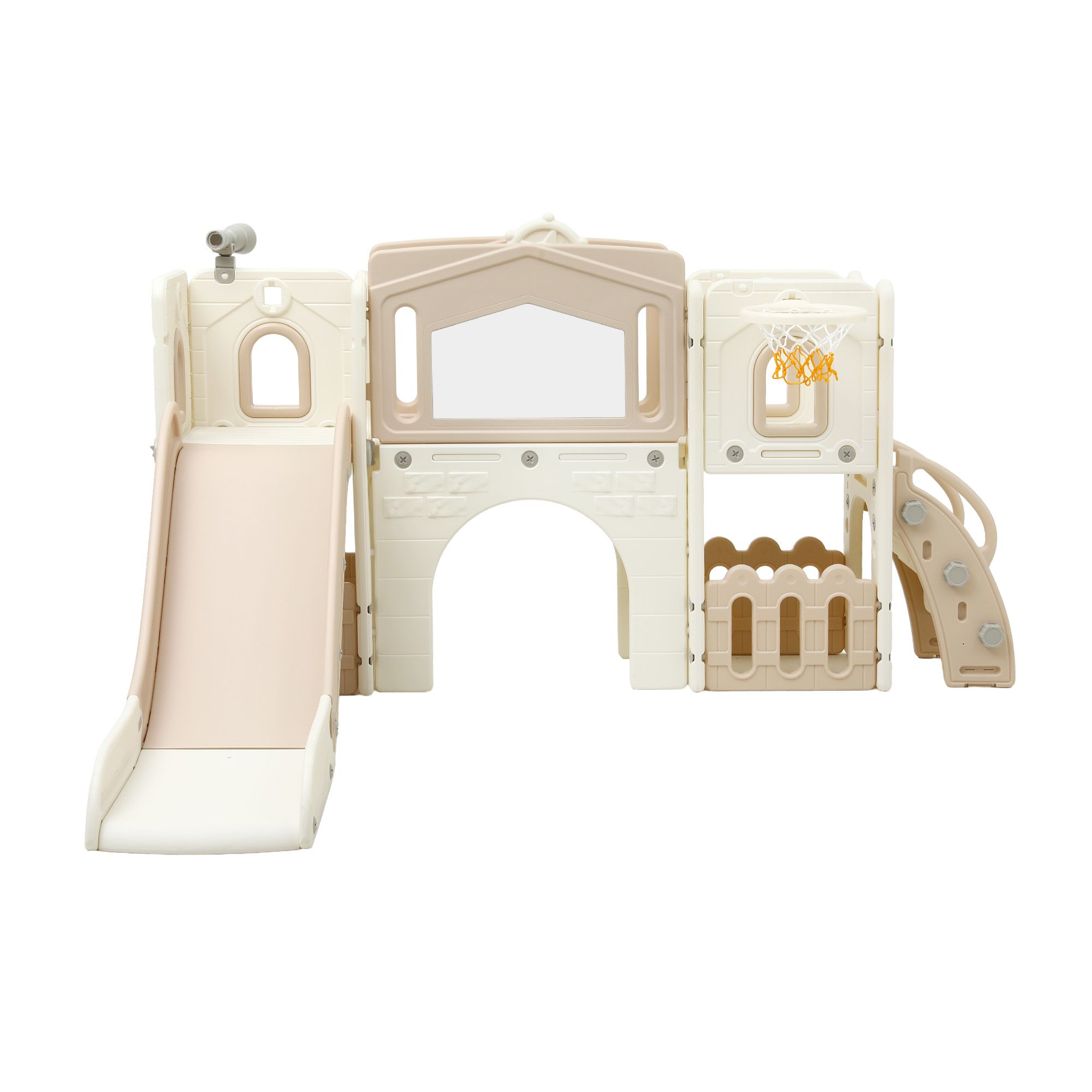Keezi Kids Slide Set Toddler Indoor Playset With Drawing Board Beige - Image 3