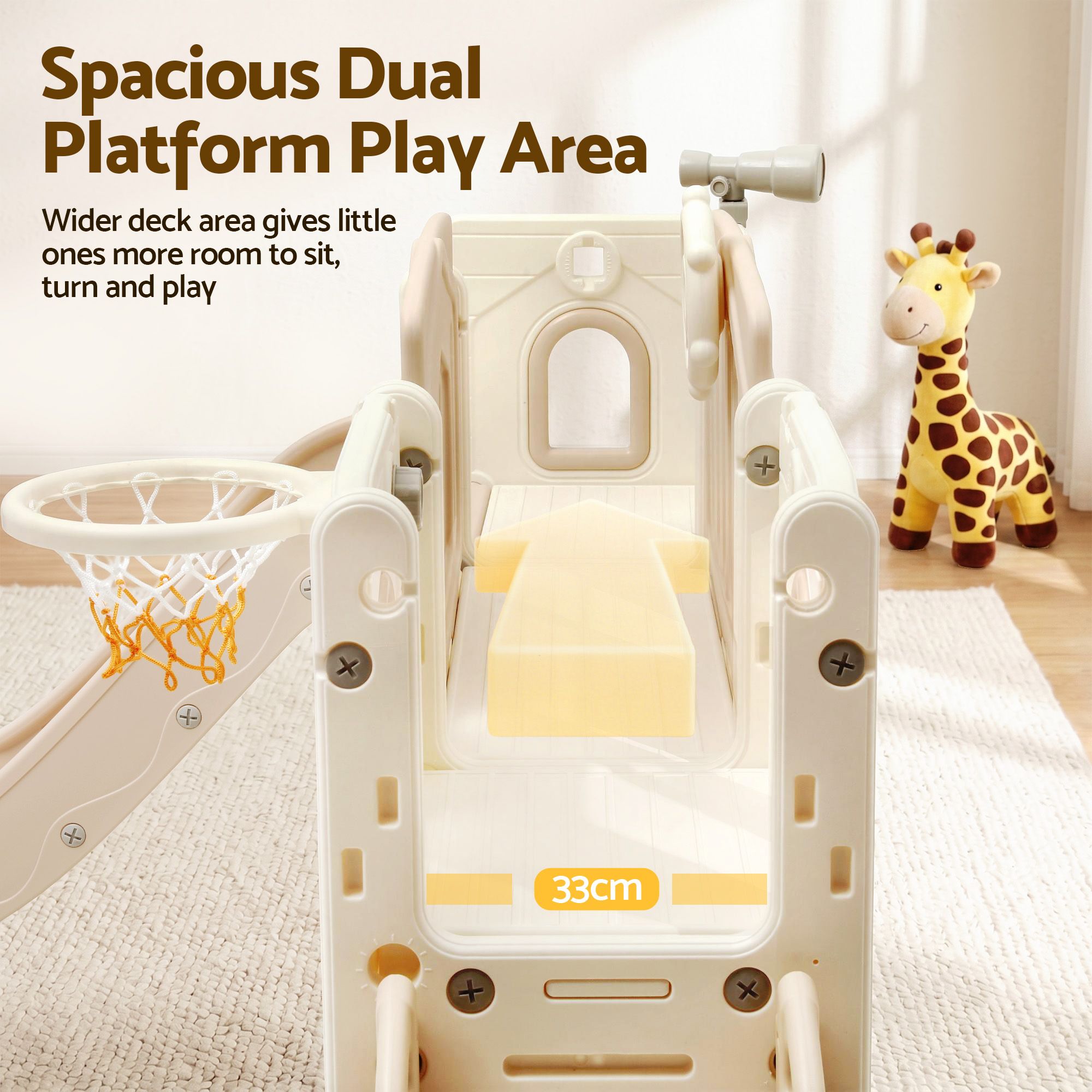 Keezi Kids Slide Set Toddler Indoor Playset With Drawing Board Beige - Image 7