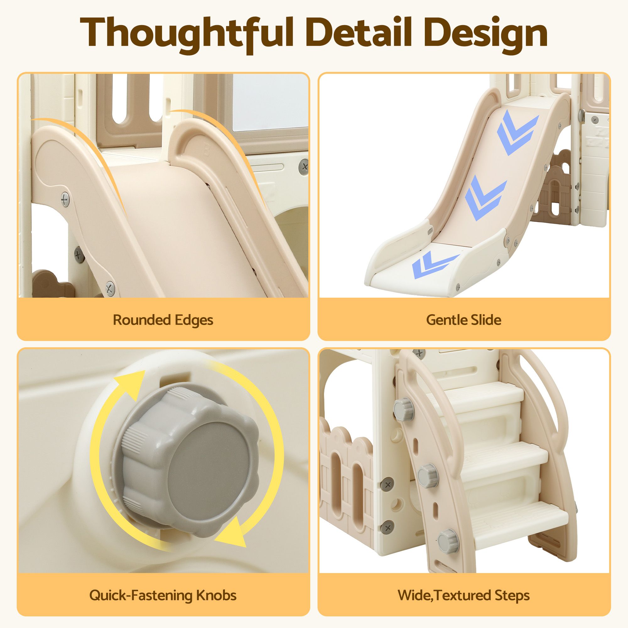 Keezi Kids Slide Set Toddler Indoor Playset With Drawing Board Beige - Image 8