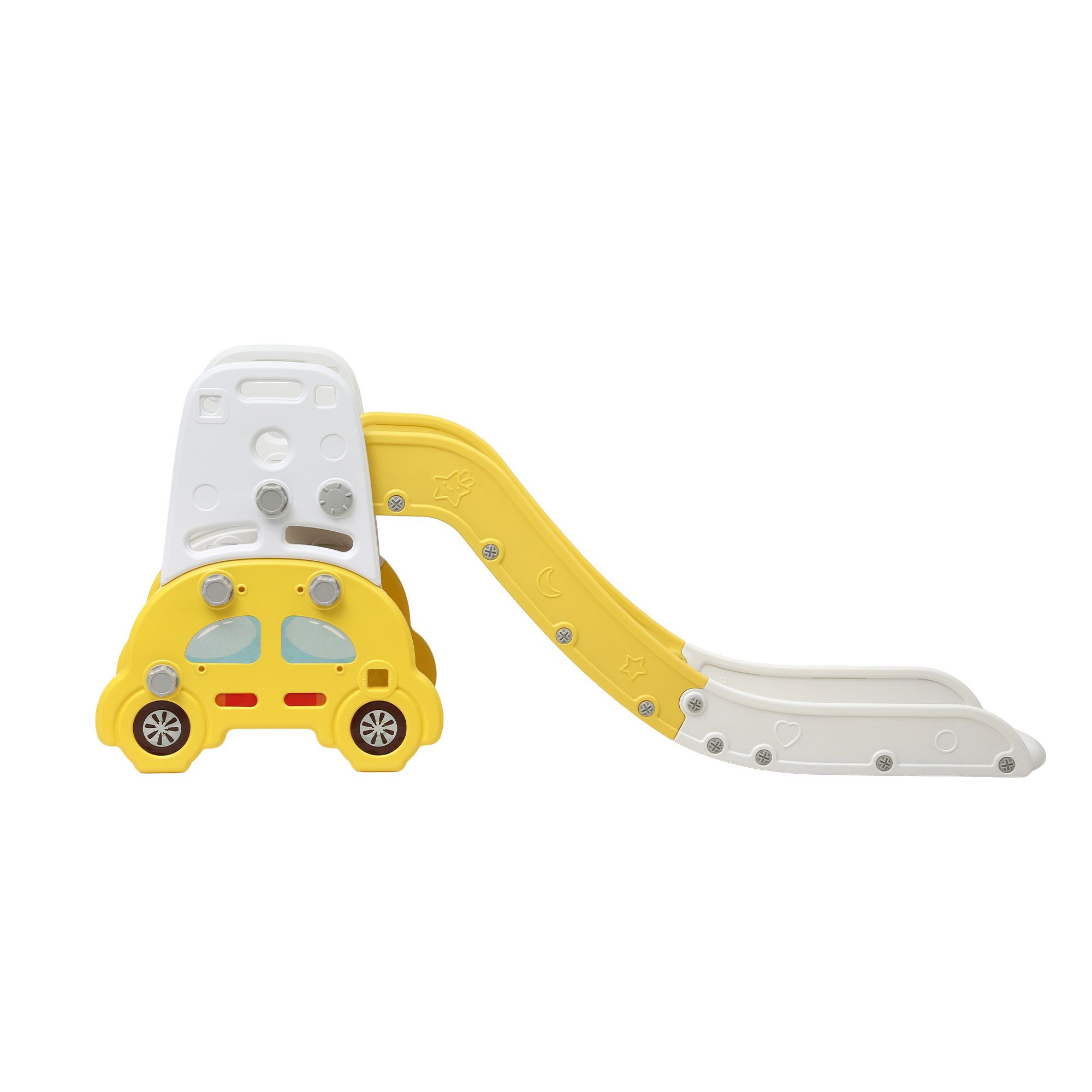 Keezi Kids Slide Set Toddler Indoor Playset Bookshelf Drawing Board Yellow - Image 3