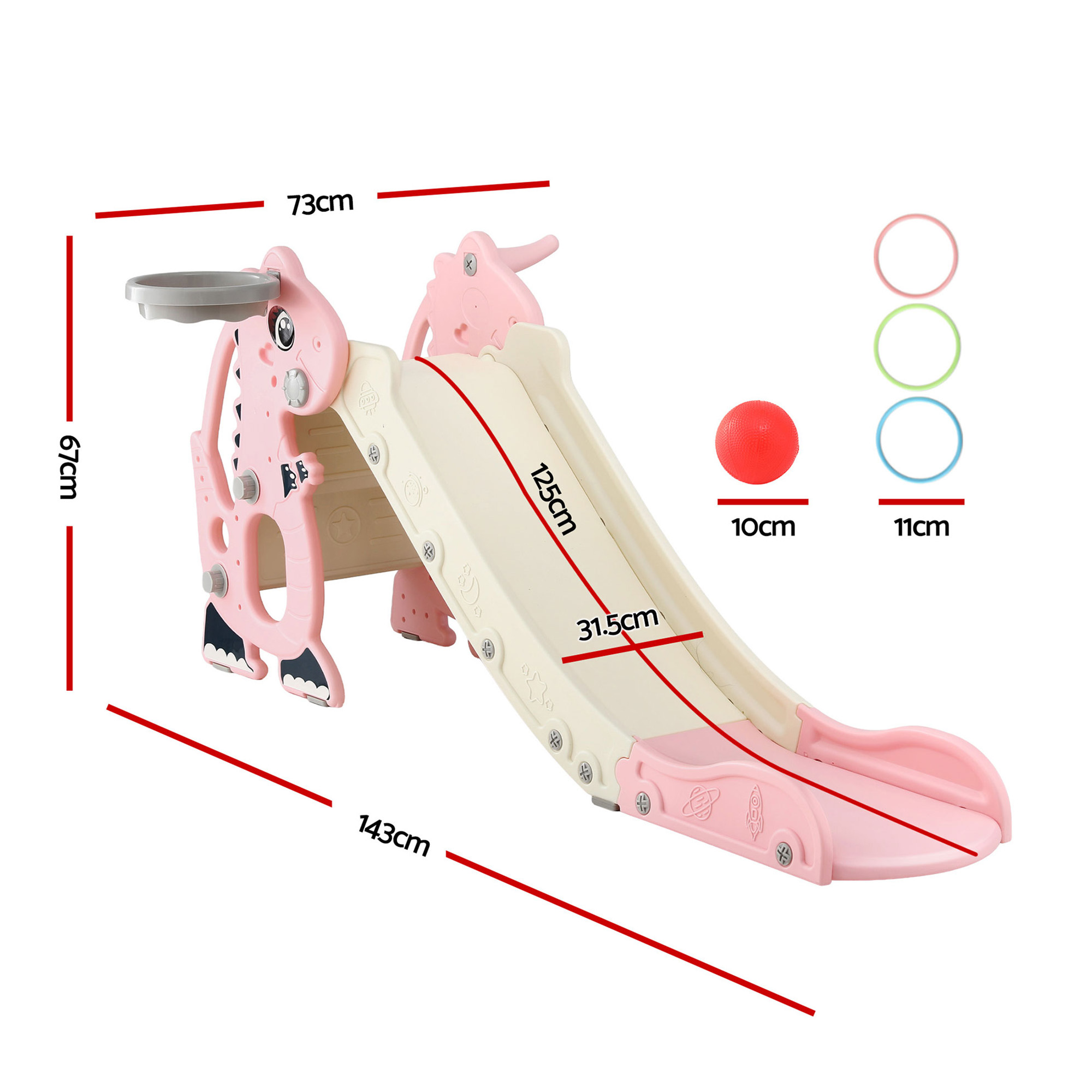 Keezi Kids Slide Set Basketball Hoop Outdoor Playground Toy Dragon 125cm Slide Pink - Image 2
