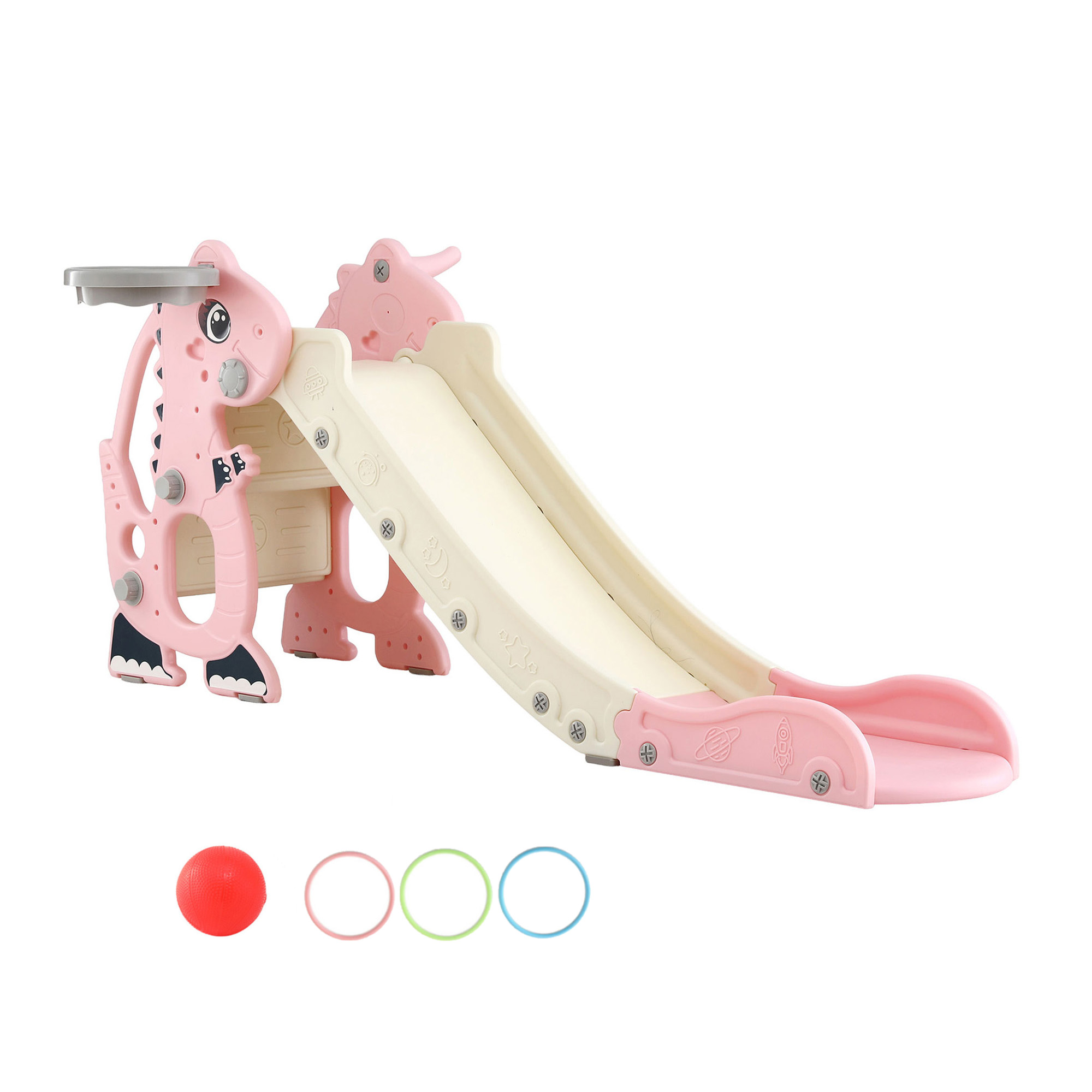 Keezi Kids Slide Set Basketball Hoop Outdoor Playground Toy Dragon 125cm Slide Pink - Image 7